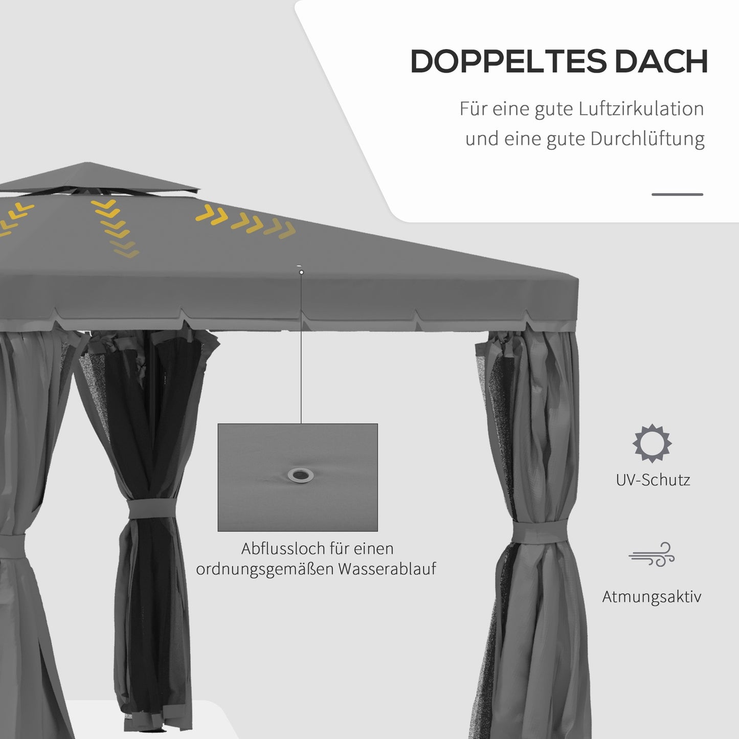 Garden pavilion tent, 2.96m, double roof, mosquito net