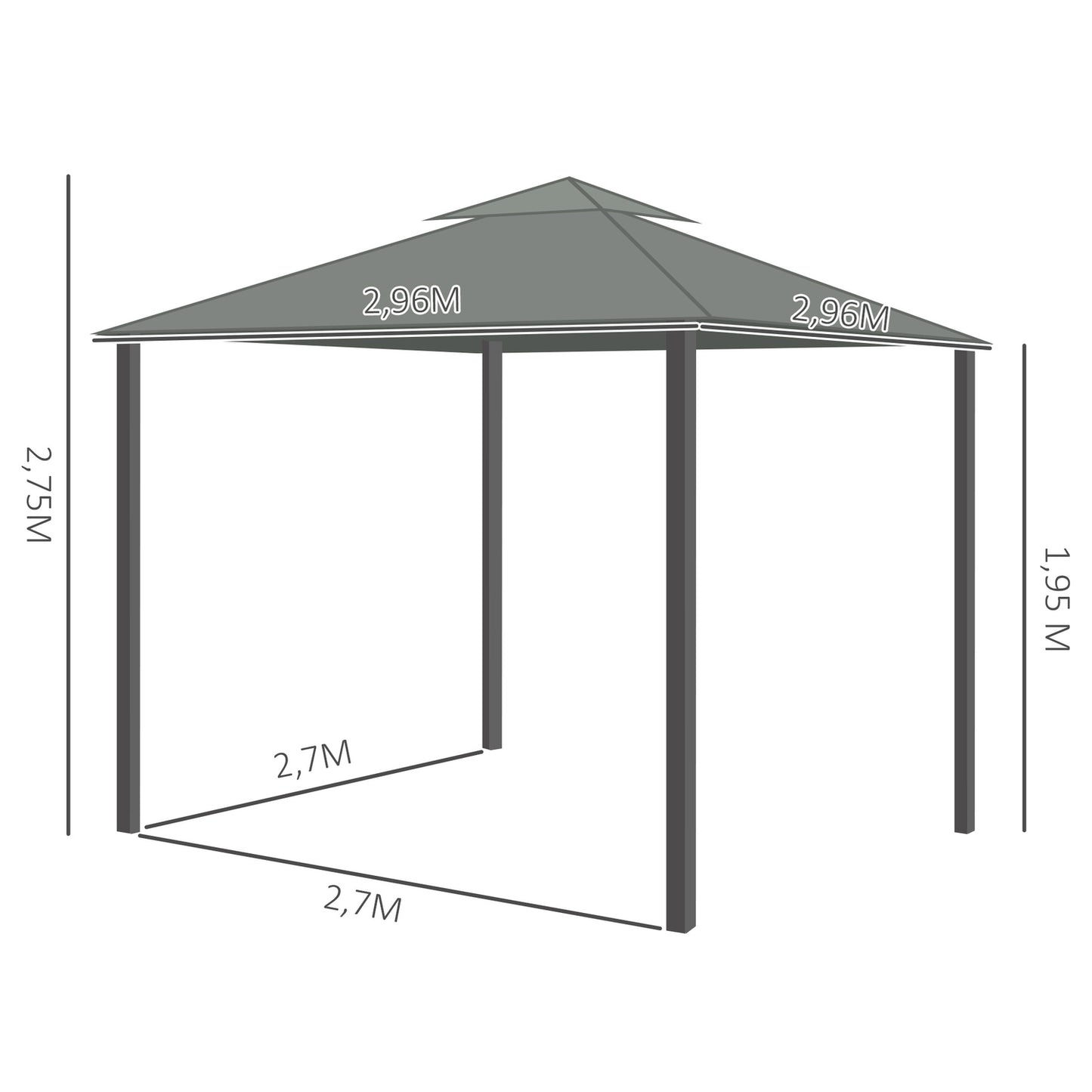 Garden pavilion tent, 2.96m, double roof, mosquito net