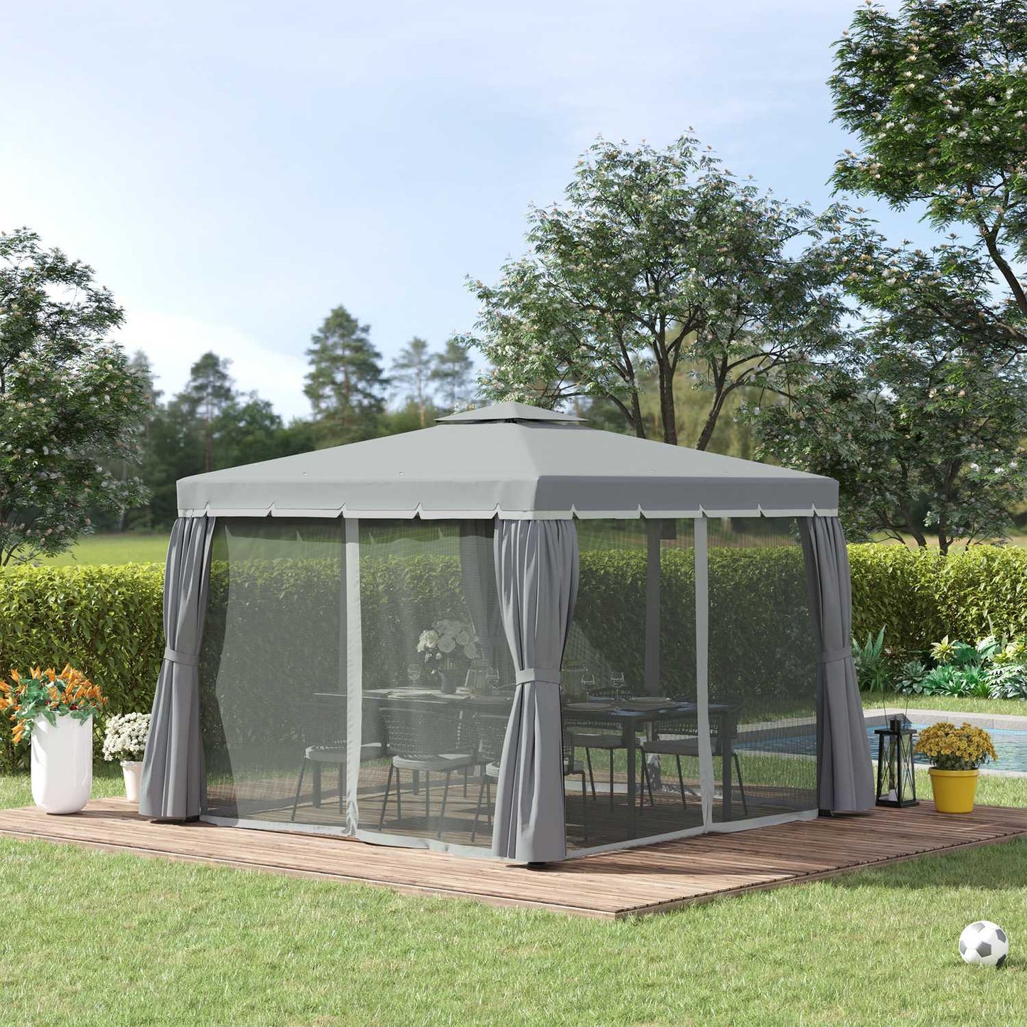 Garden pavilion tent, 2.96m, double roof, mosquito net