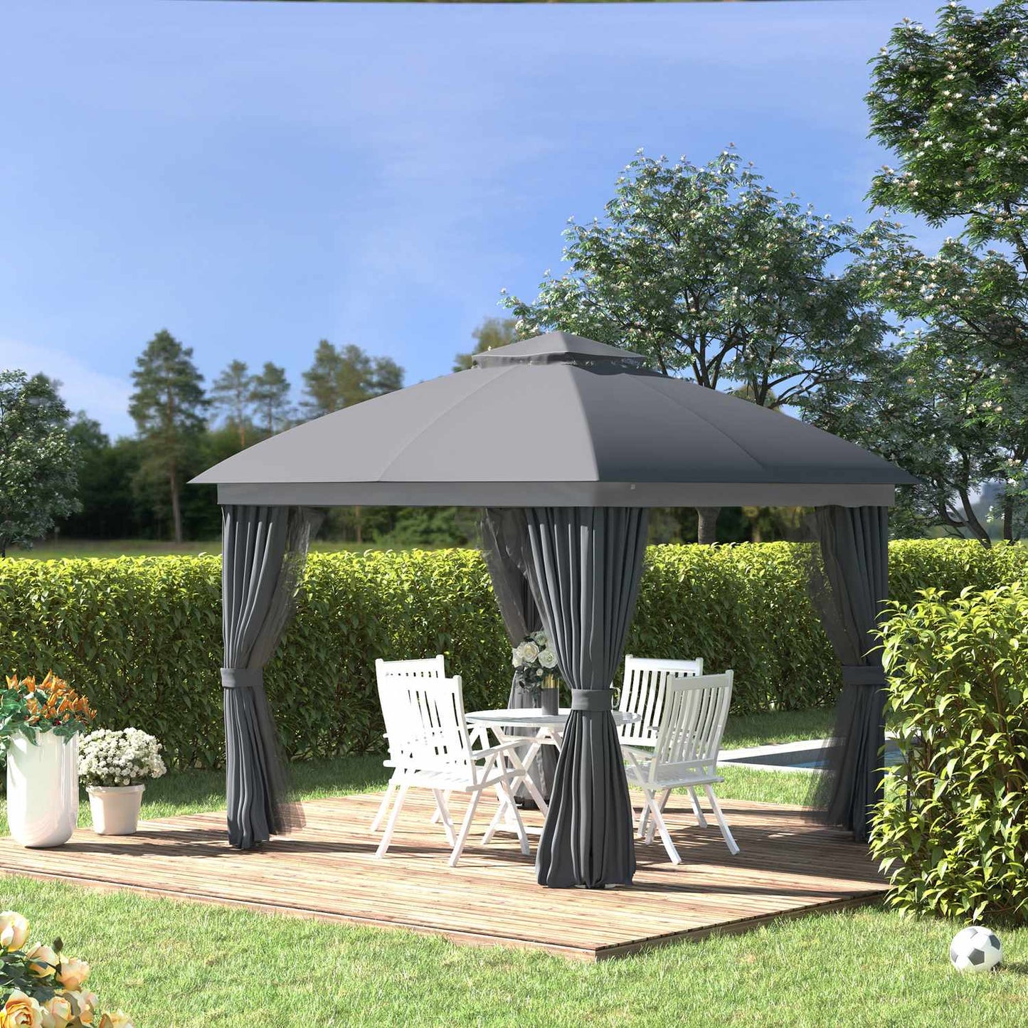 3x3m Garden Tent With Double Roof & Mosquito Net