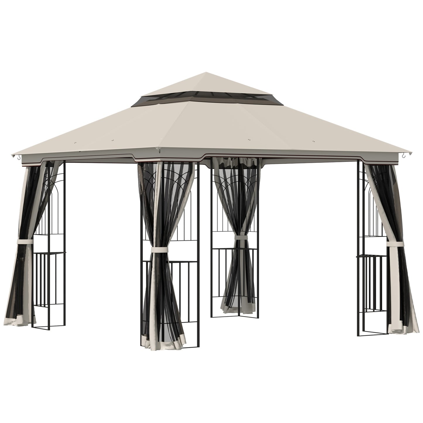 Beige metal & polyester garden pavilion tent, 3x3m with sides