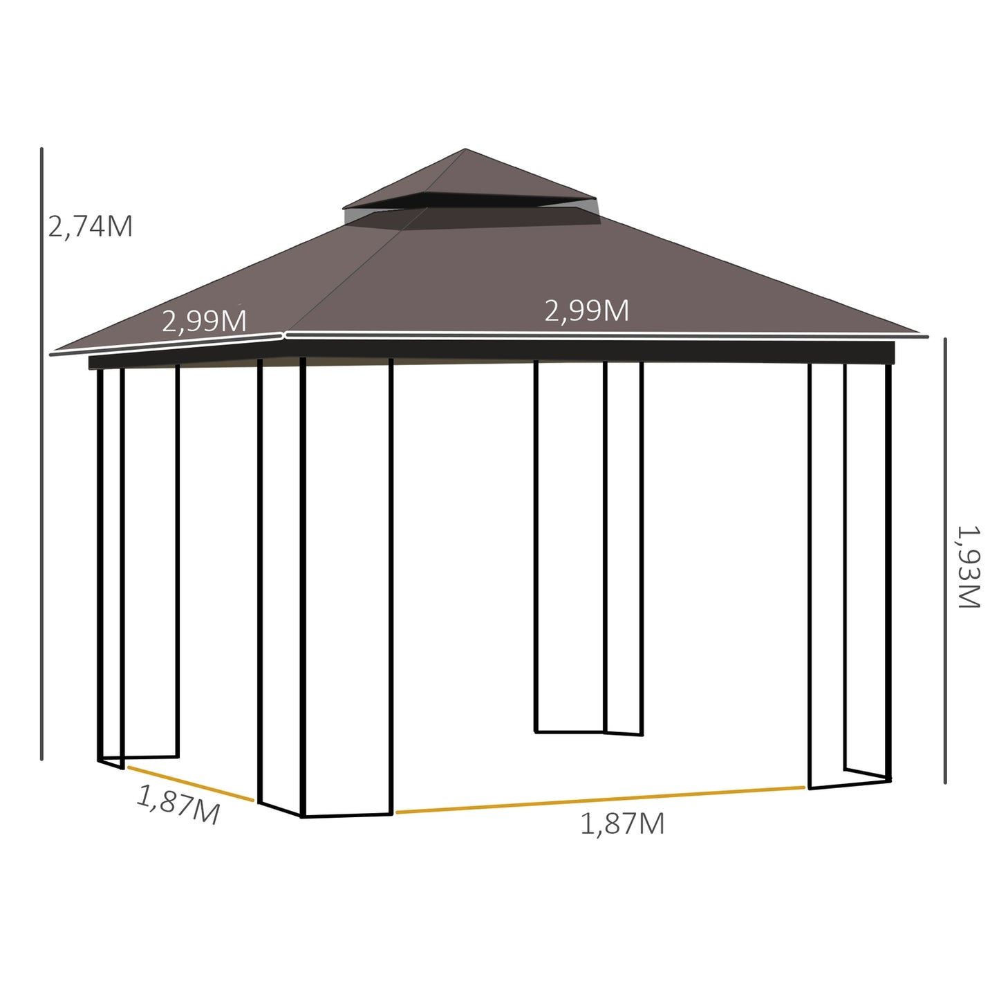Garden pavilion tent with double roof, metal & polyester, 3m
