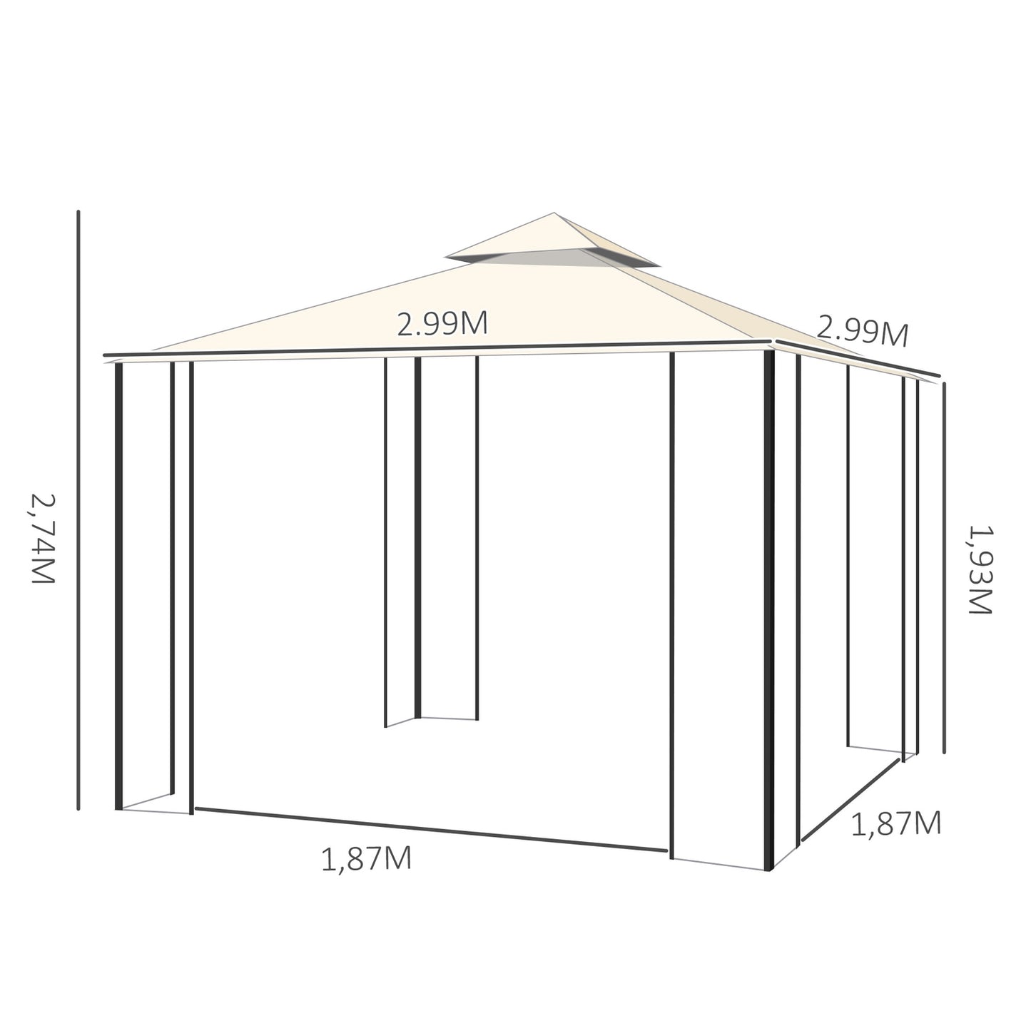 Cream White Garden Pavilion Tent With Double Roof, Walls