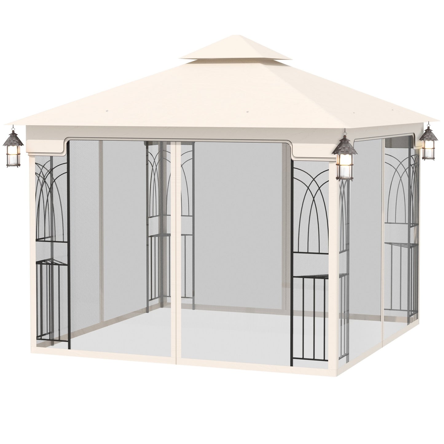 Cream White Garden Pavilion Tent With Double Roof, Walls