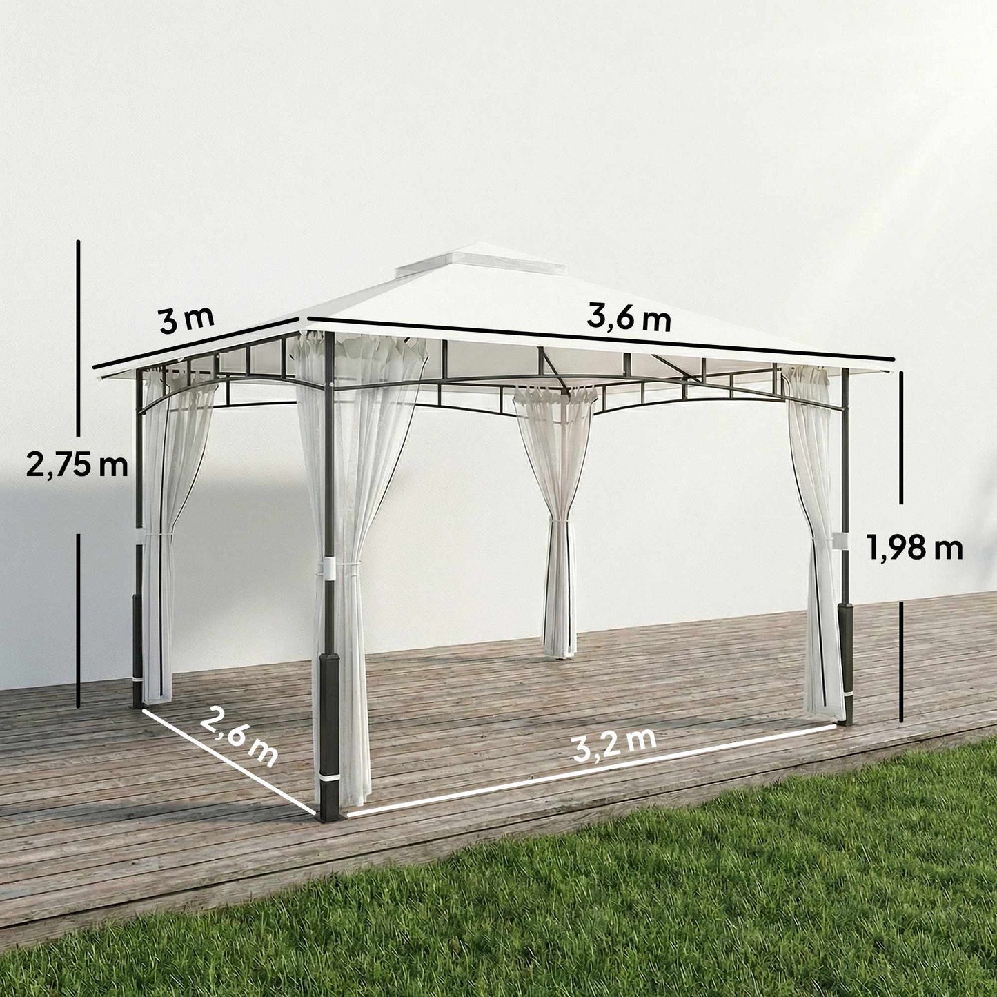 Garden Pavilion with Double Roof and Mosquito Net, 8-Person Capacity