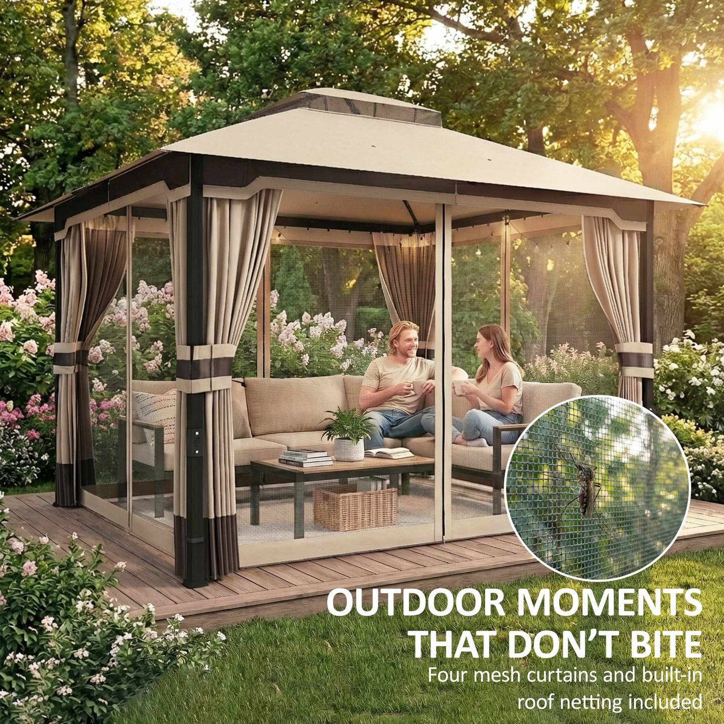 Garden Pavilion with Dual-Layer Roof and Curtains