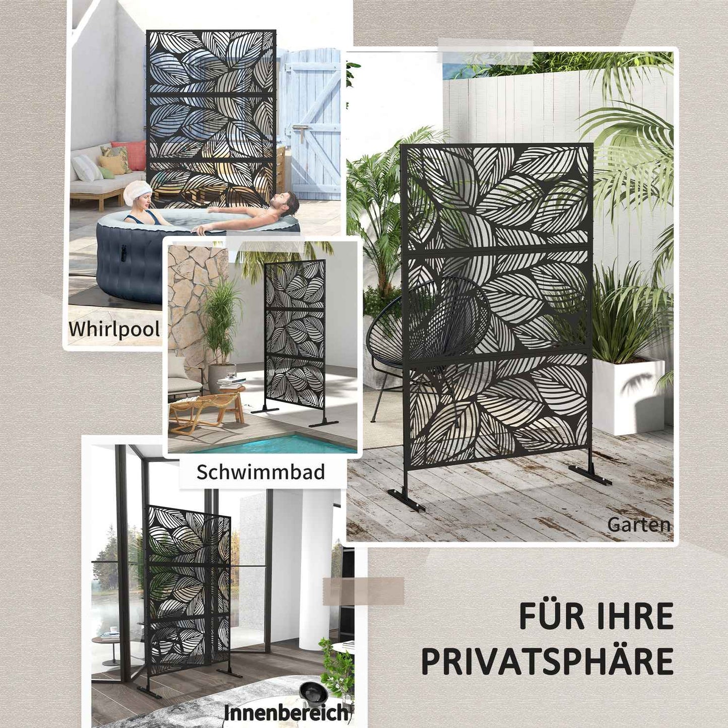 Garden Leaf Pattern Steel Privacy Screen, 122x198cm