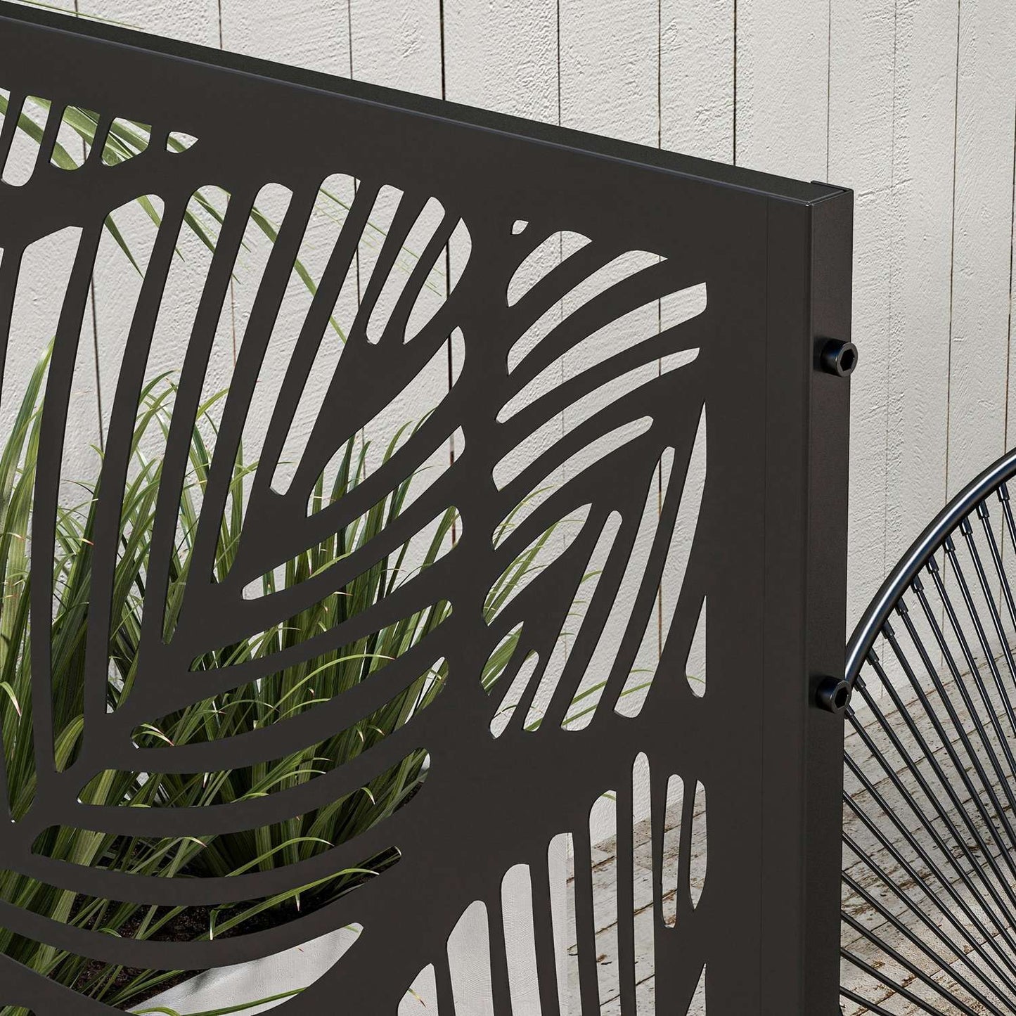 Garden Leaf Pattern Steel Privacy Screen, 122x198cm