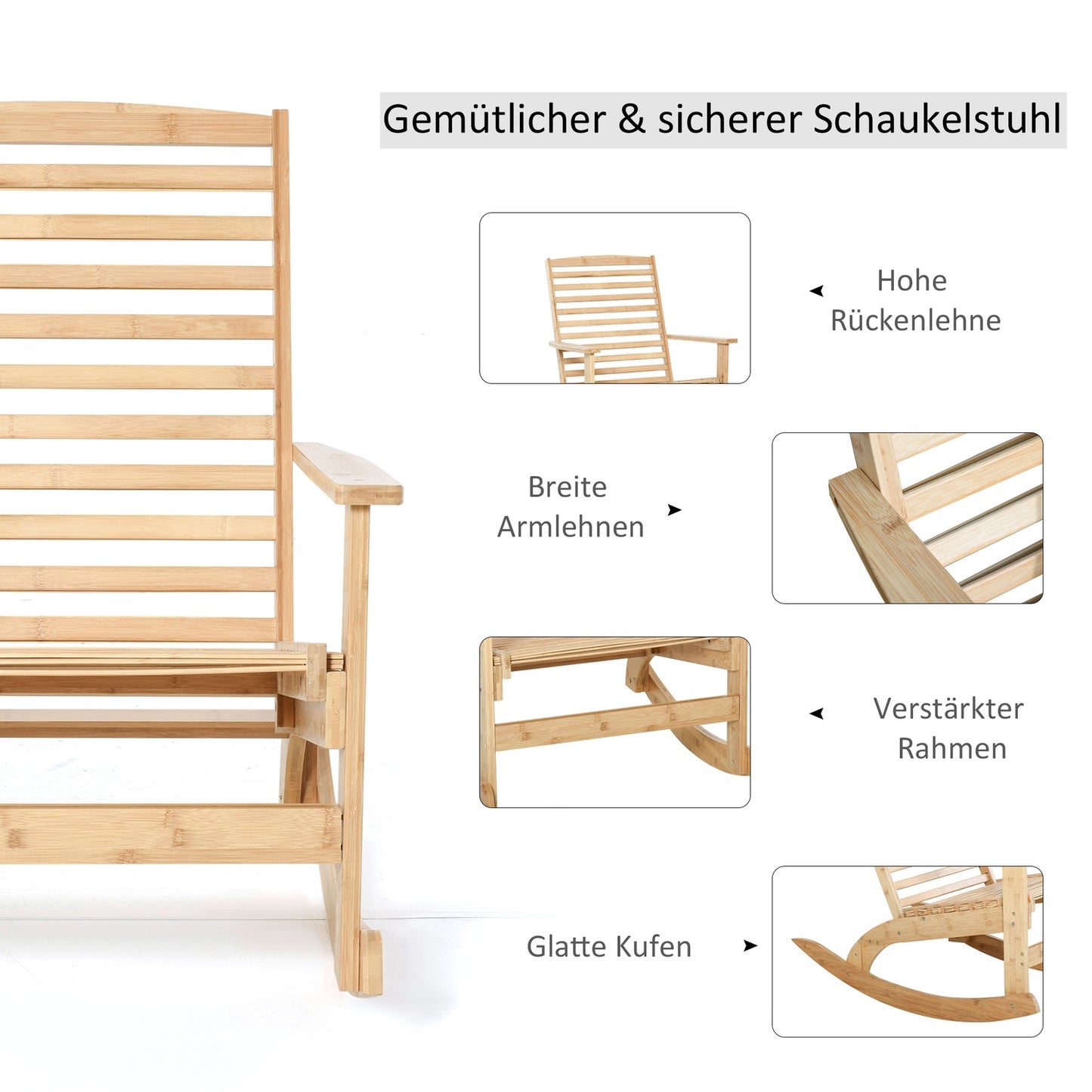 Bamboo rocking chair - Natural, 70 x 100 x 95.5 cm