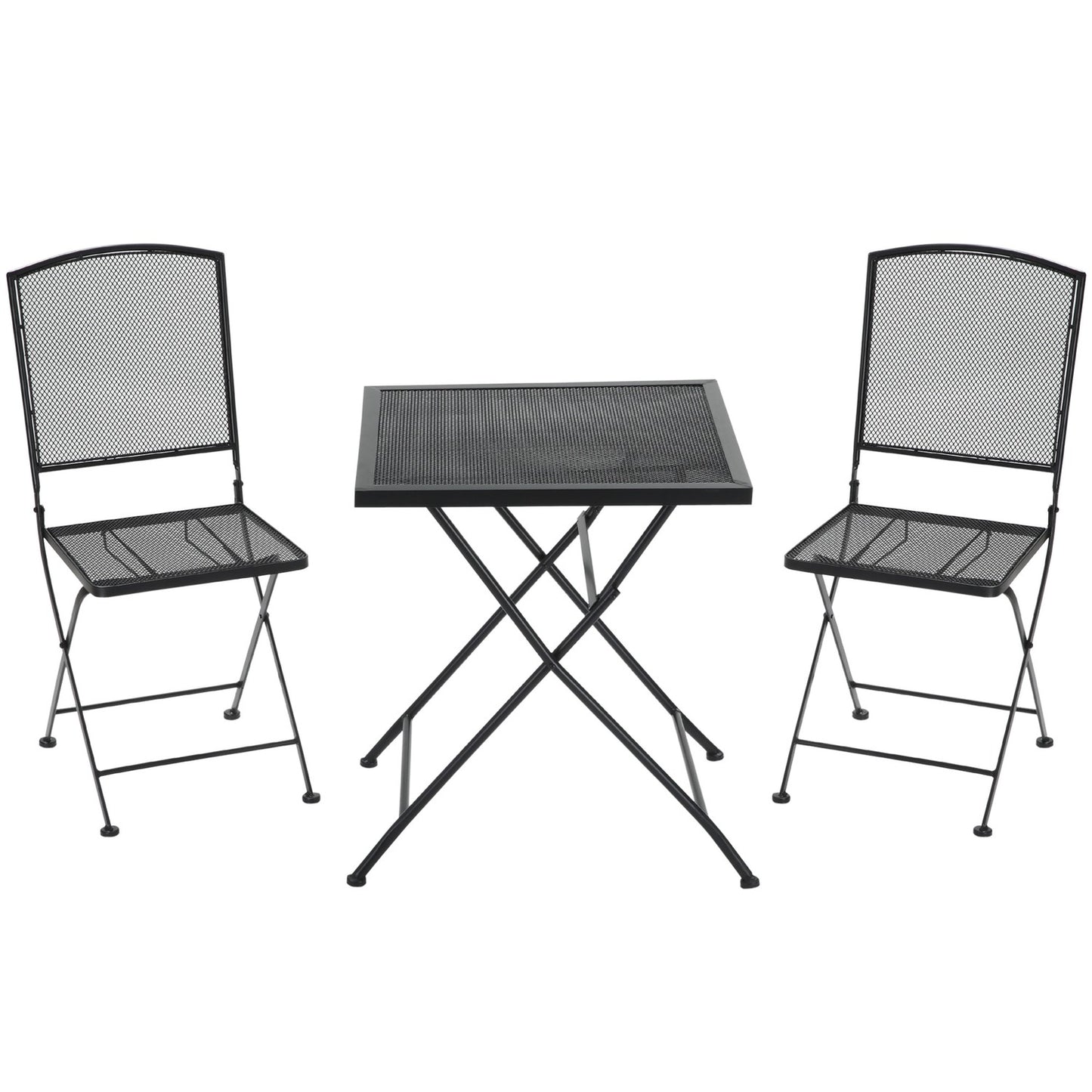 3-piece gray metal bistro set - table and folding chairs