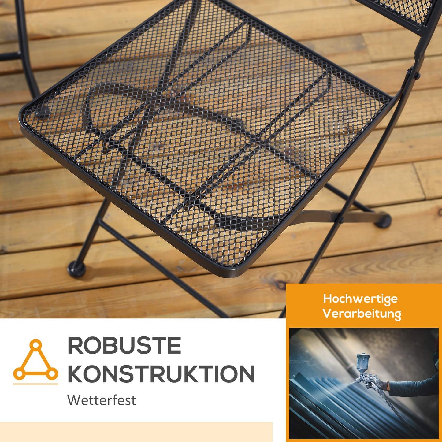 3-piece gray metal bistro set - table and folding chairs