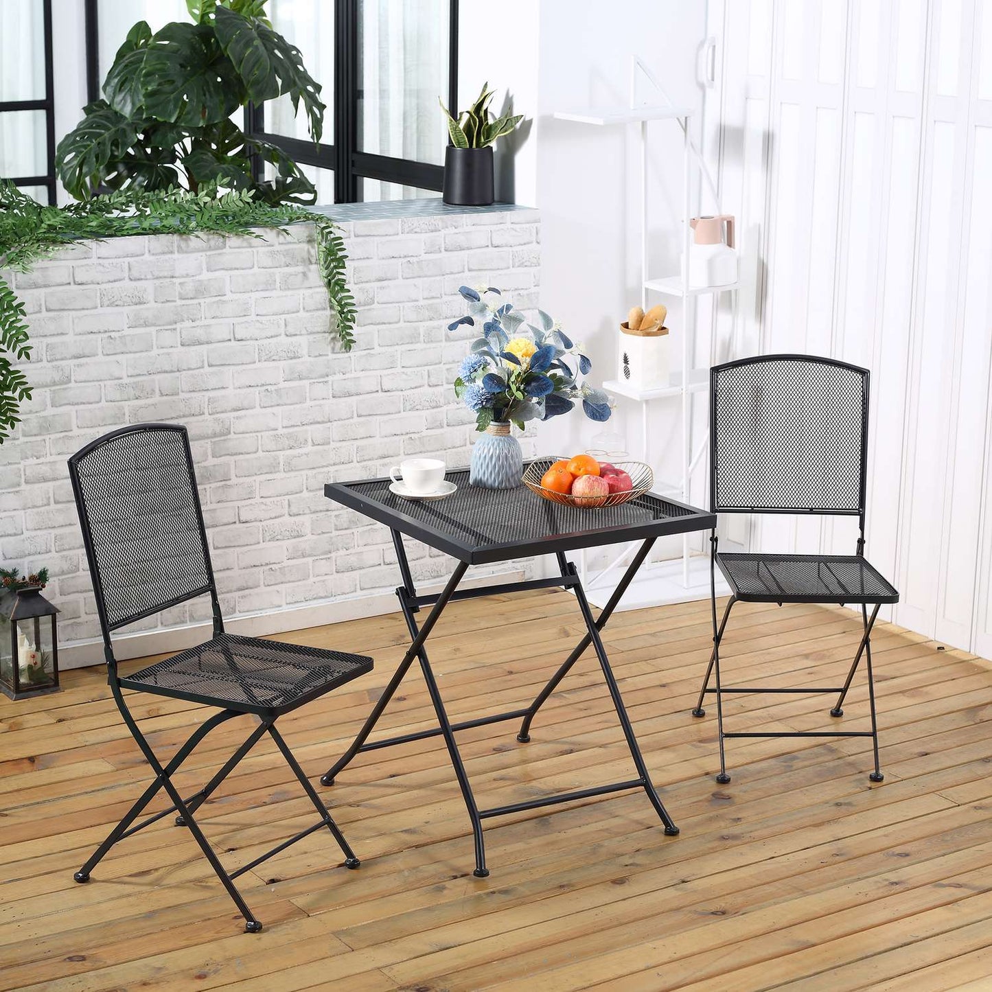 3-piece gray metal bistro set - table and folding chairs