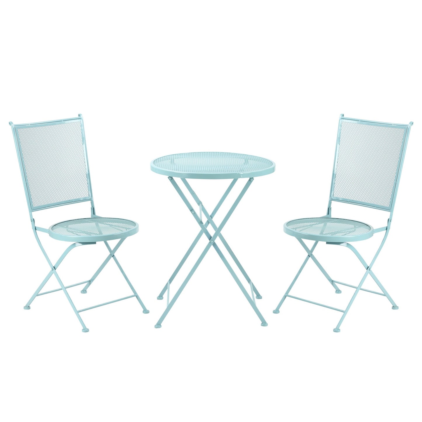 Bistro set for 2, folding chairs and table in metal, blue