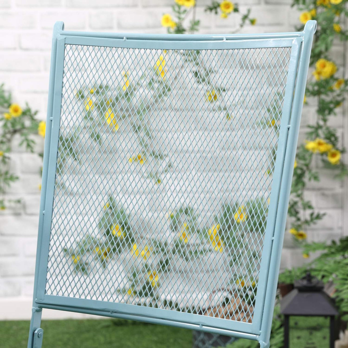 Bistro set for 2, folding chairs and table in metal, blue