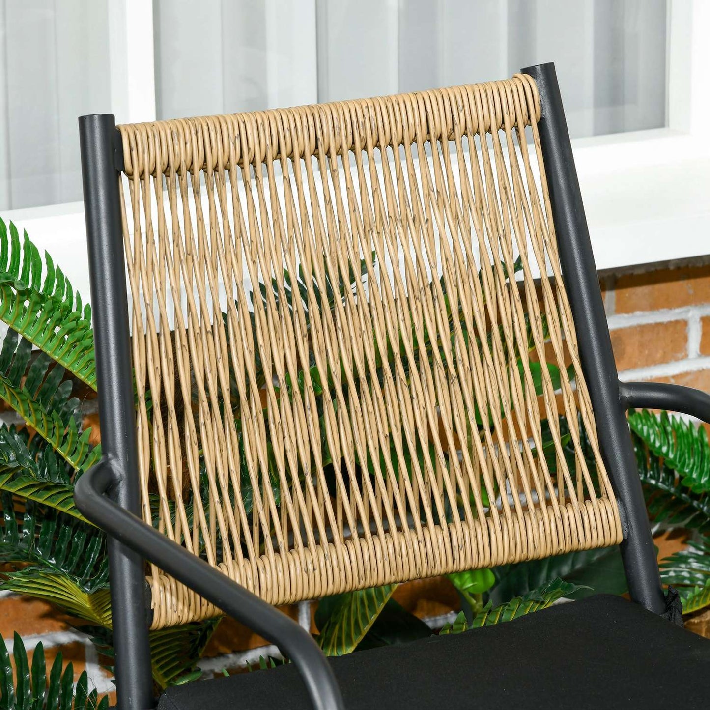 2-person garden set with rattan look, round table, sand cushions