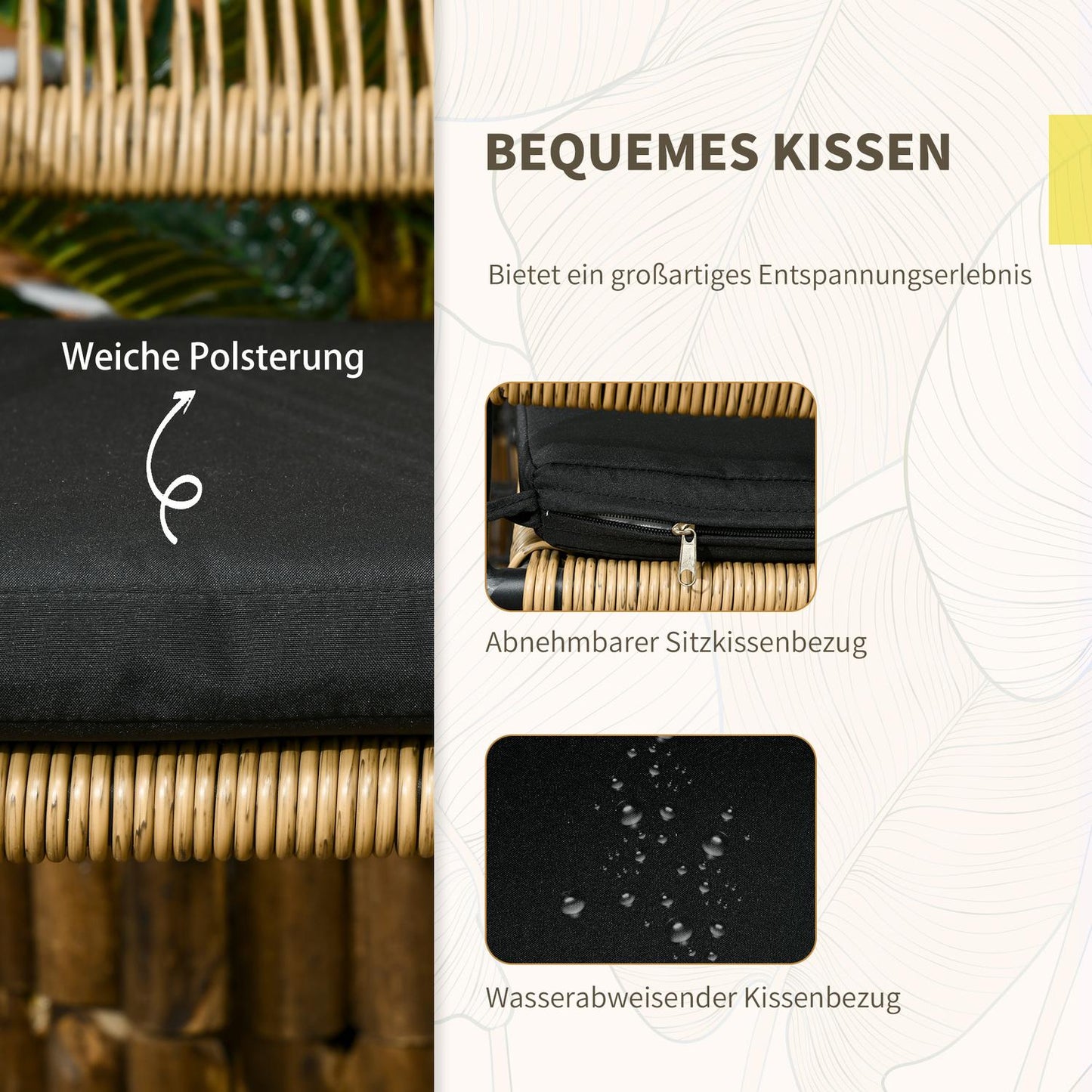 2-person garden set with rattan look, round table, sand cushions