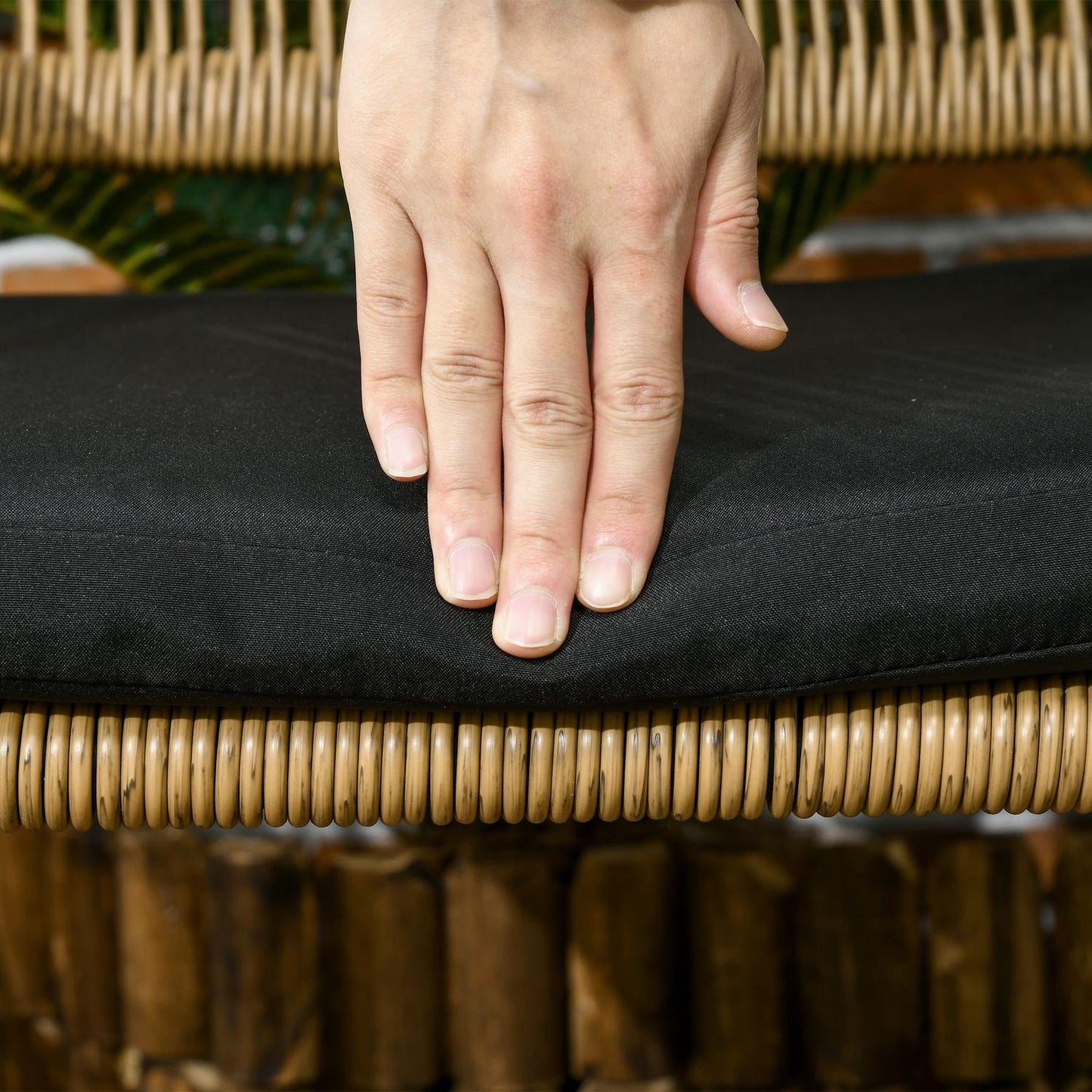 2-person garden set with rattan look, round table, sand cushions