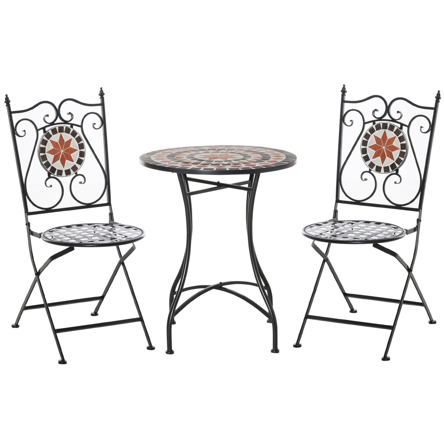 Balcony furniture set - 2 folding chairs, mosaic table