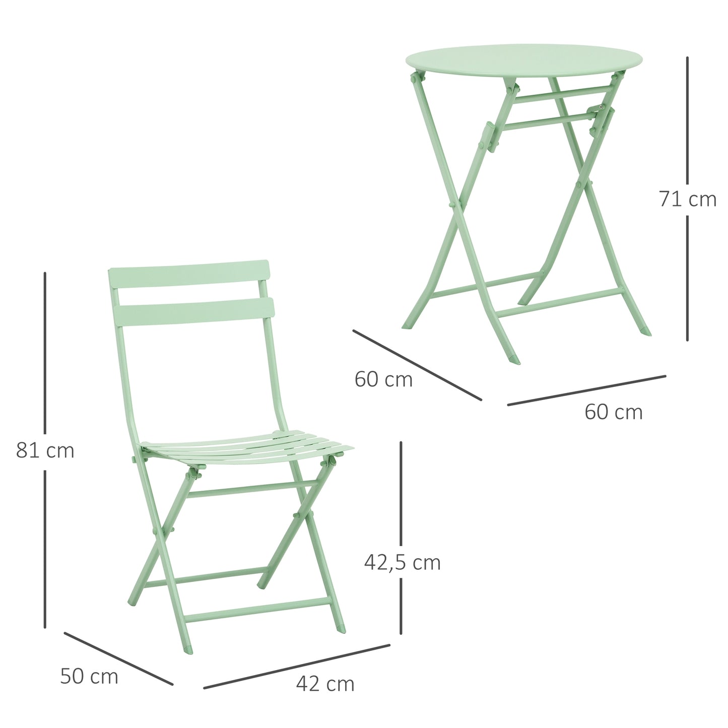 Folding garden bistro set - table and 2 chairs, green