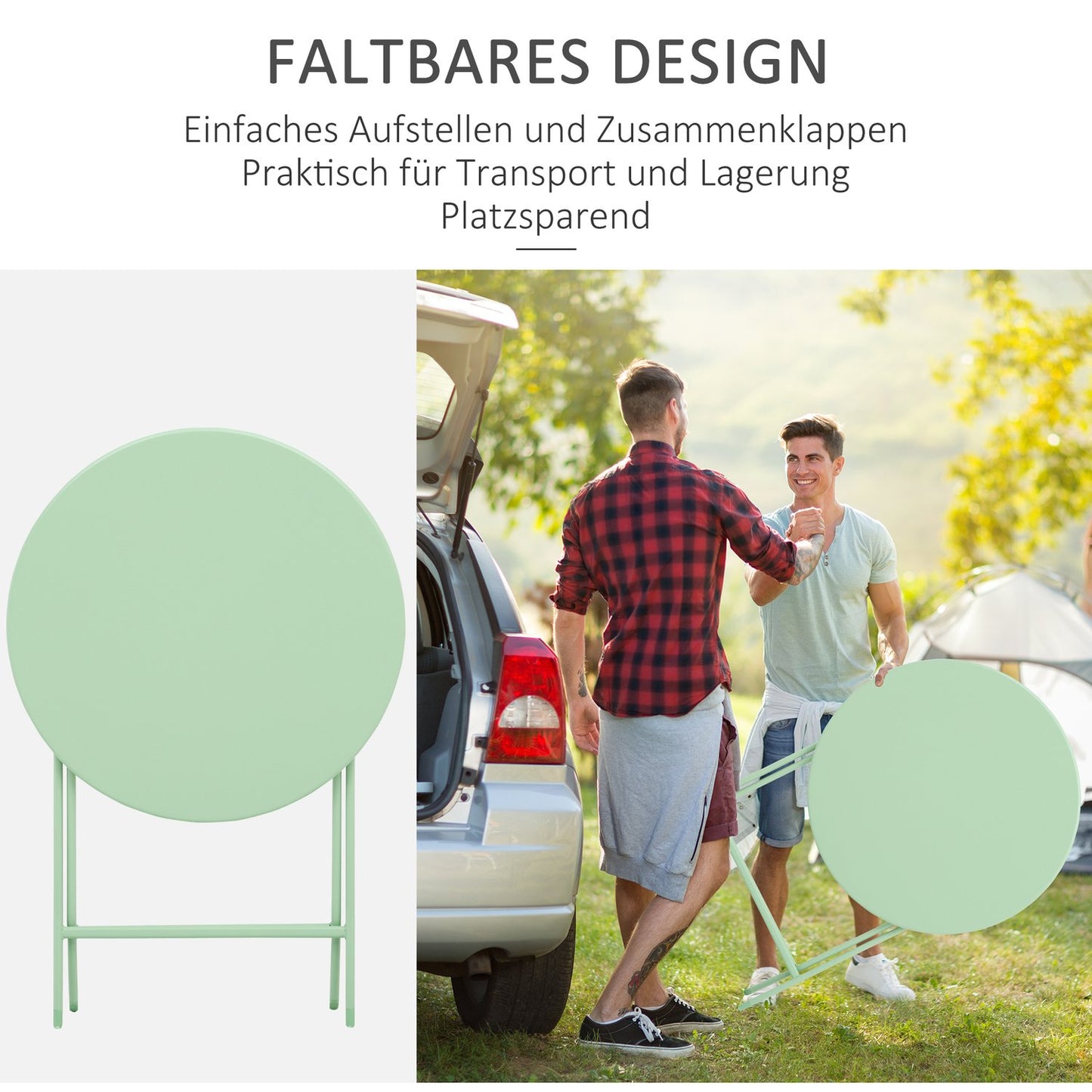 Folding garden bistro set - table and 2 chairs, green