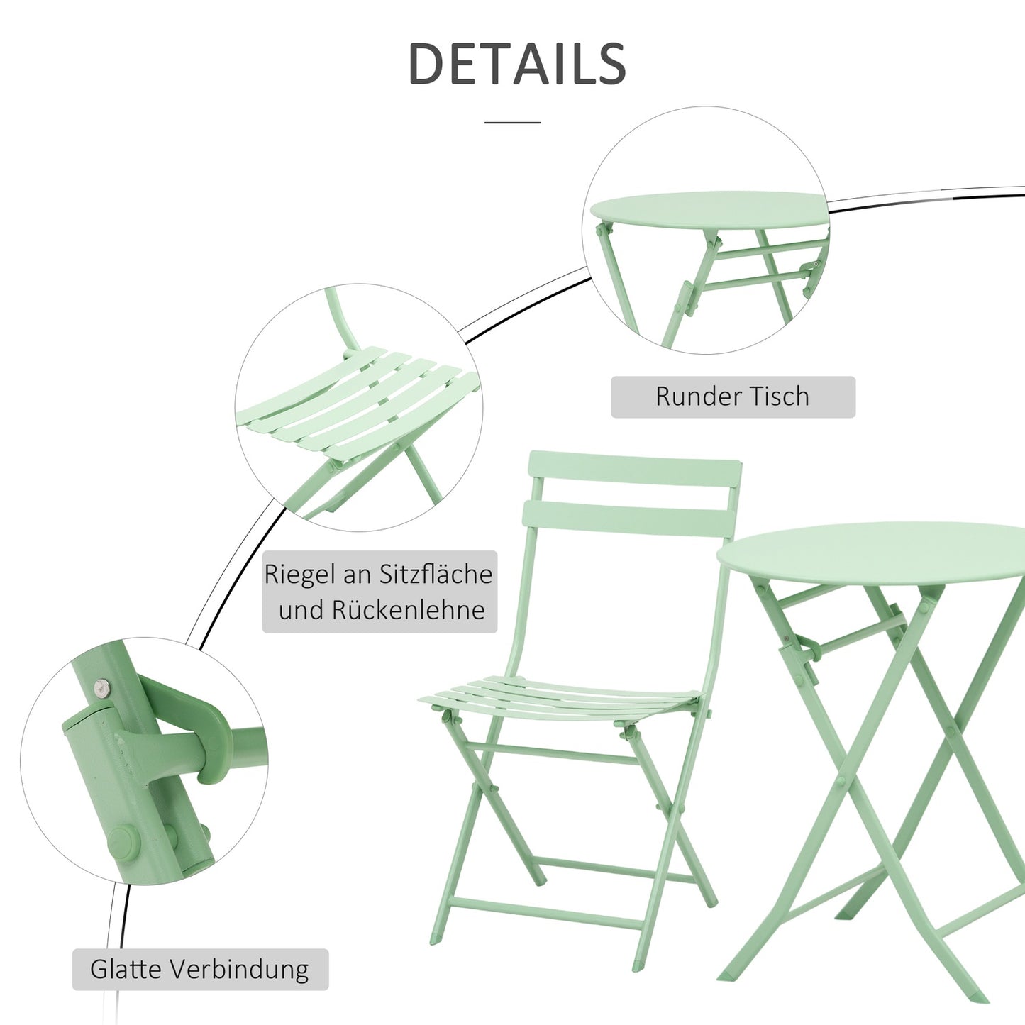 Folding garden bistro set - table and 2 chairs, green