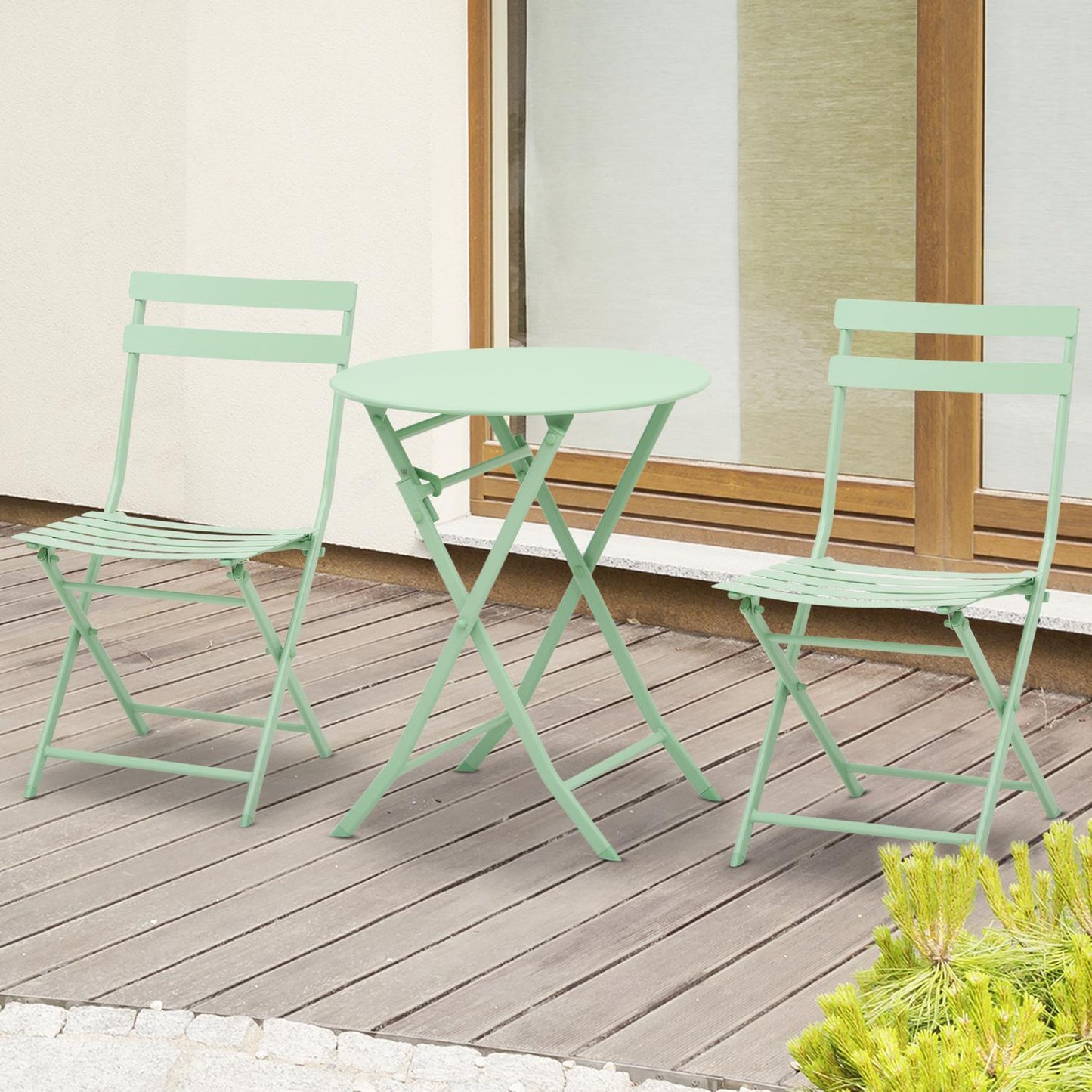Folding garden bistro set - table and 2 chairs, green