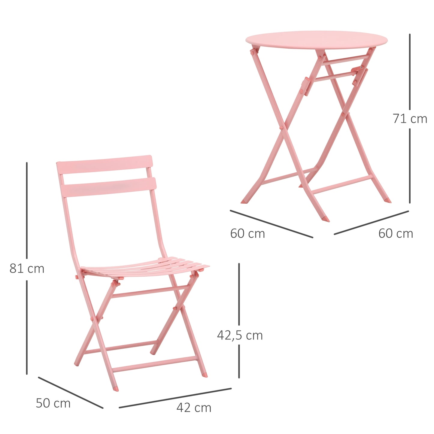 Balcony Bistro Set - folding table and 2 chairs, pink