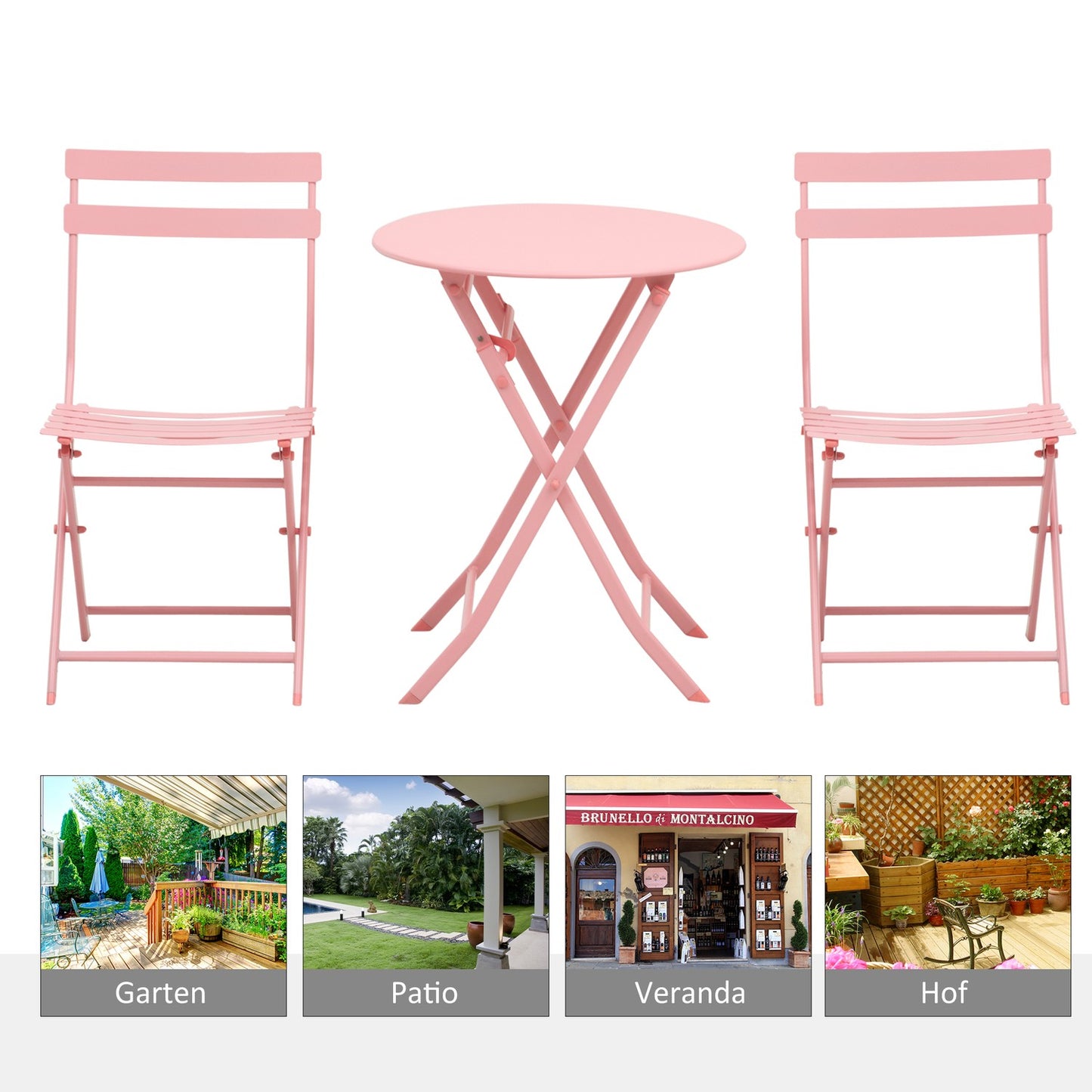 Balcony Bistro Set - folding table and 2 chairs, pink