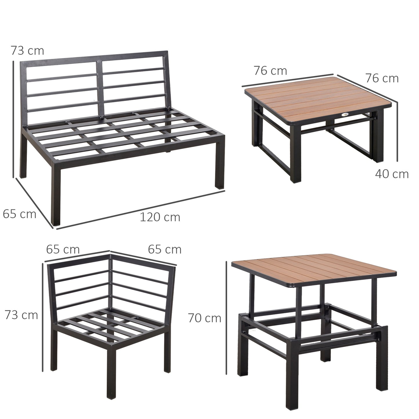 Outdoor aluminum garden furniture for 4 people with cushions