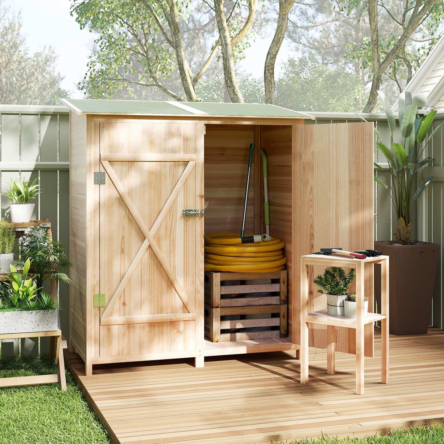 Garden Shed with Side Table, Fir Wood, 140 x 75 x 157 cm