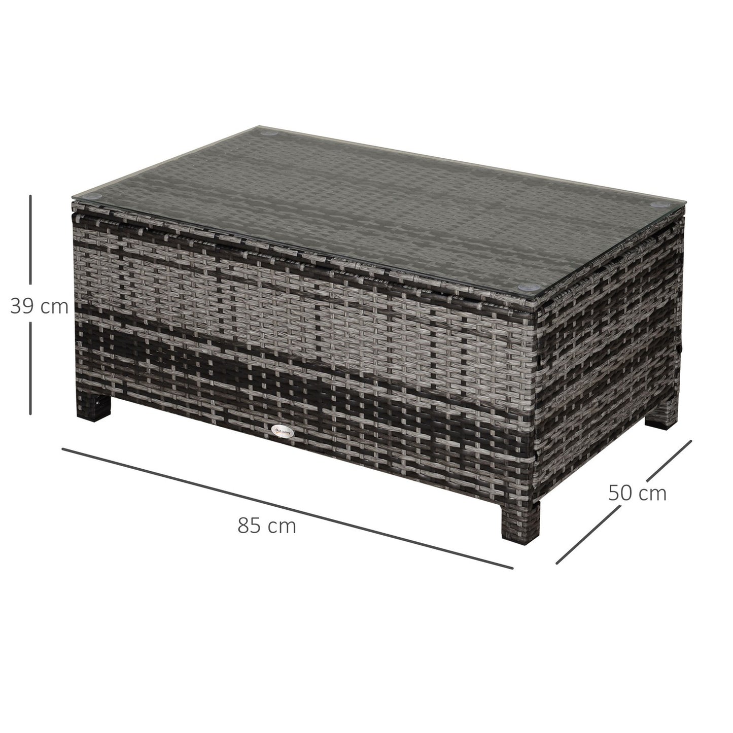 Outdoor coffee table - Polyrattan, Grey, 85 x 50 x 39 Cm