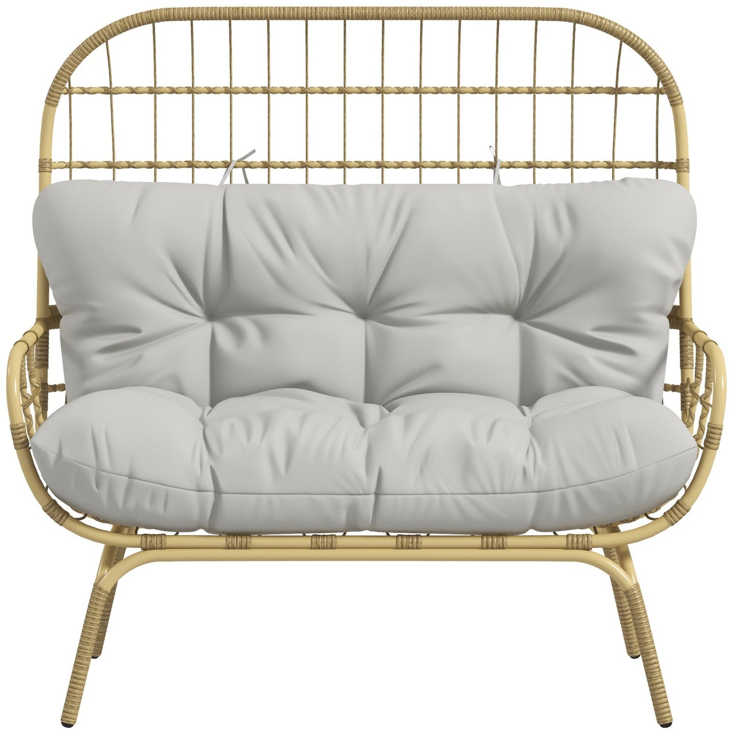 2-seater rattan garden sofa, padded cushions, light grey