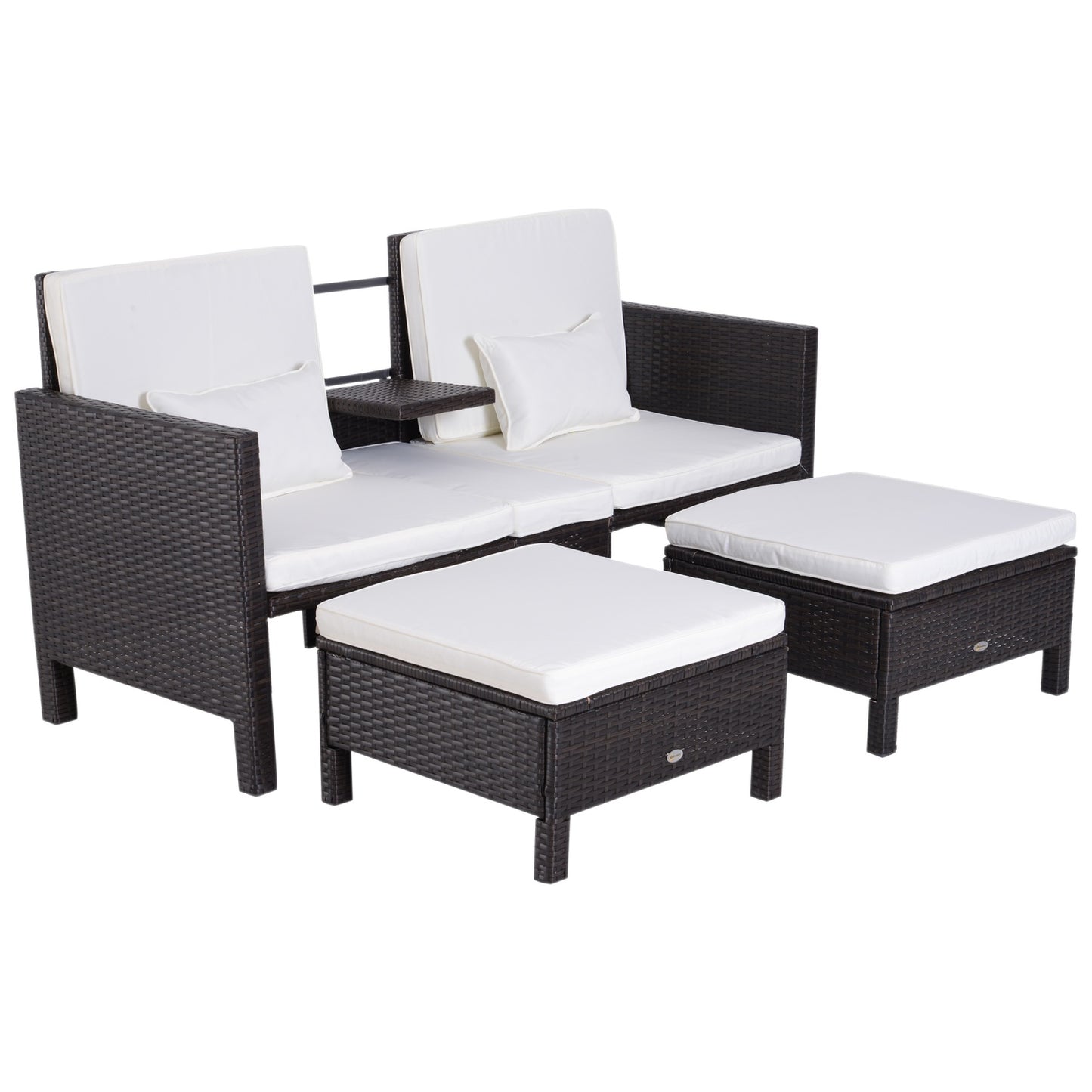 Brown polyrattan garden sofa set with cushions