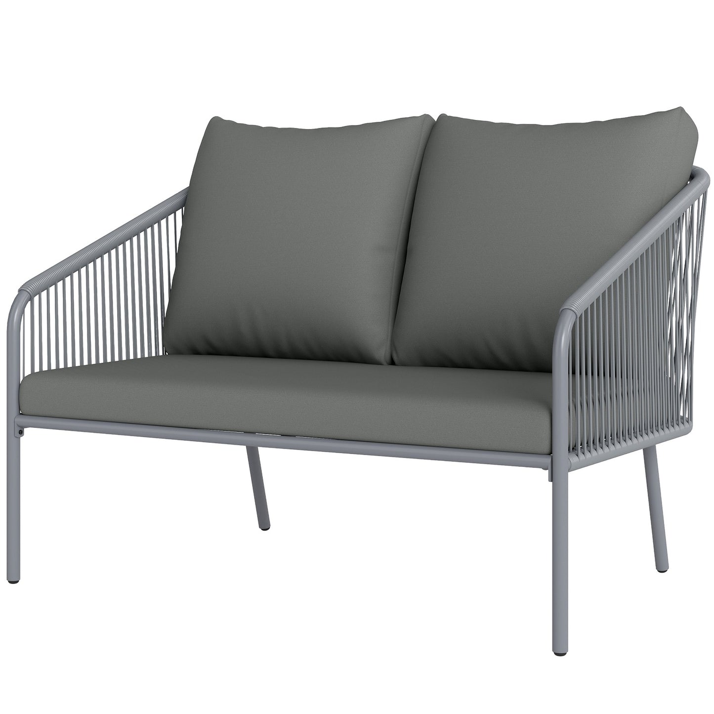 Outdoor rattan 2-seater sofa with cushions, gray