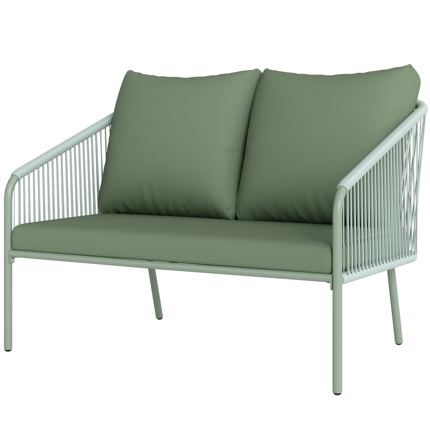 Outdoor 2-seater green rattan sofa with cushions