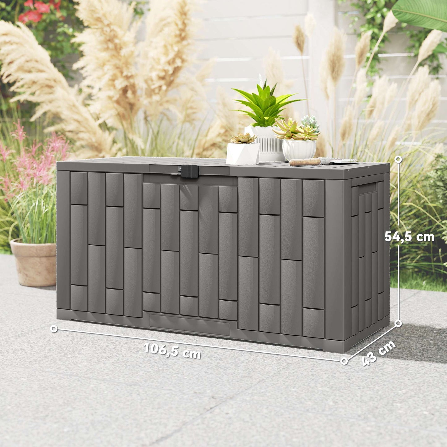 Garden Storage Box, 227L, Waterproof, Lockable, Gray
