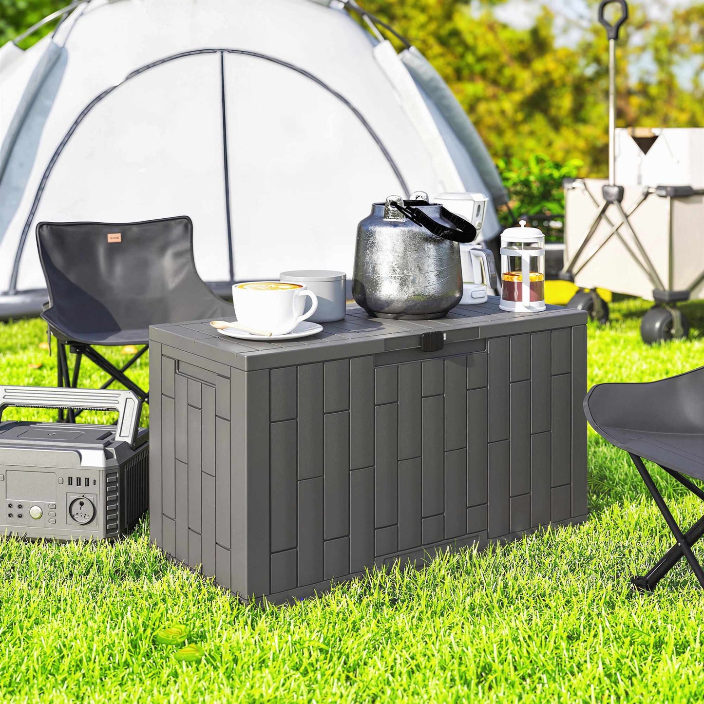 Garden Storage Box, 227L, Waterproof, Lockable, Gray