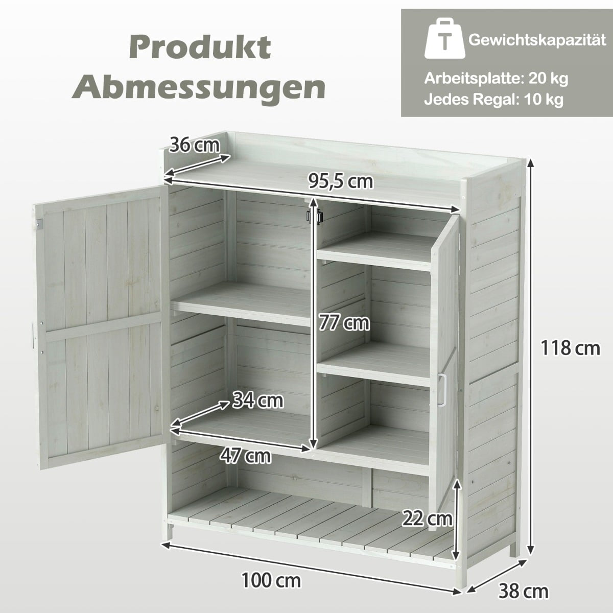 Garden Storage Cabinet with Worktop & Adjustable Shelves