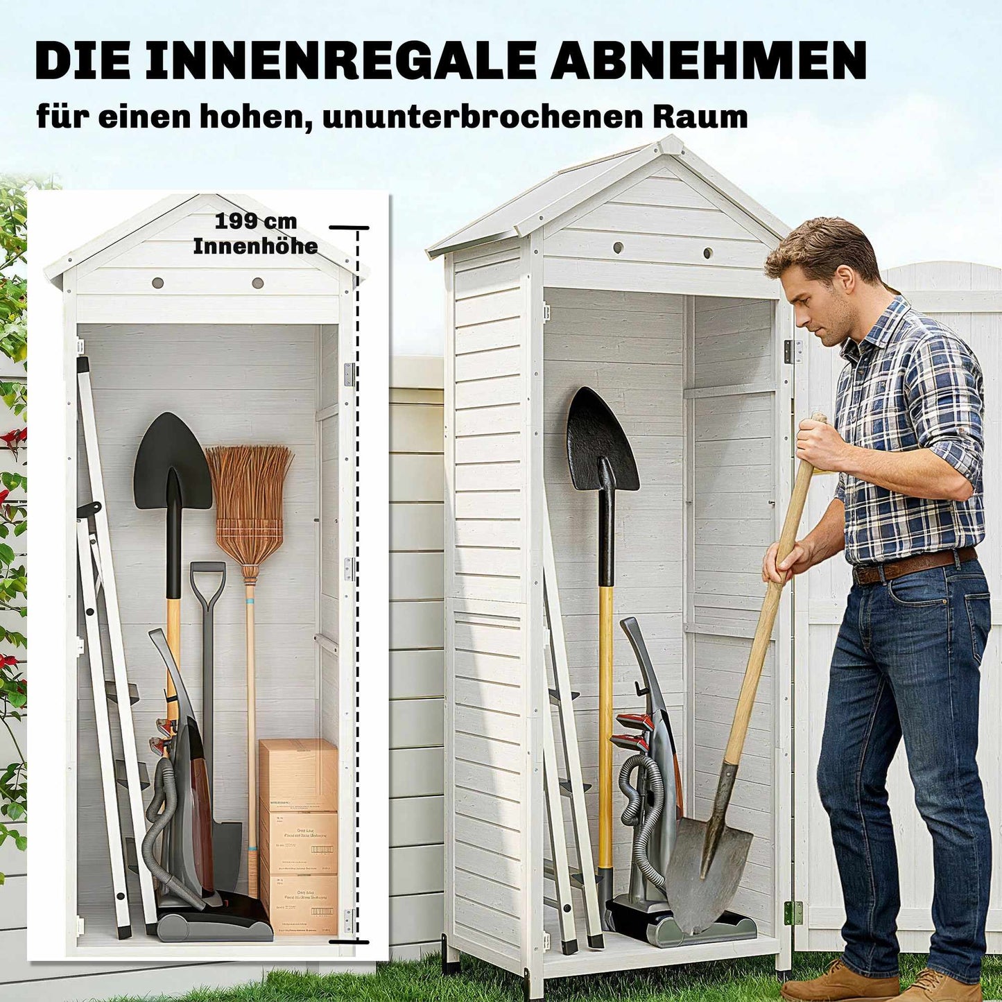 Garden Storage Shed, Adjustable Shelves, Weatherproof Roof