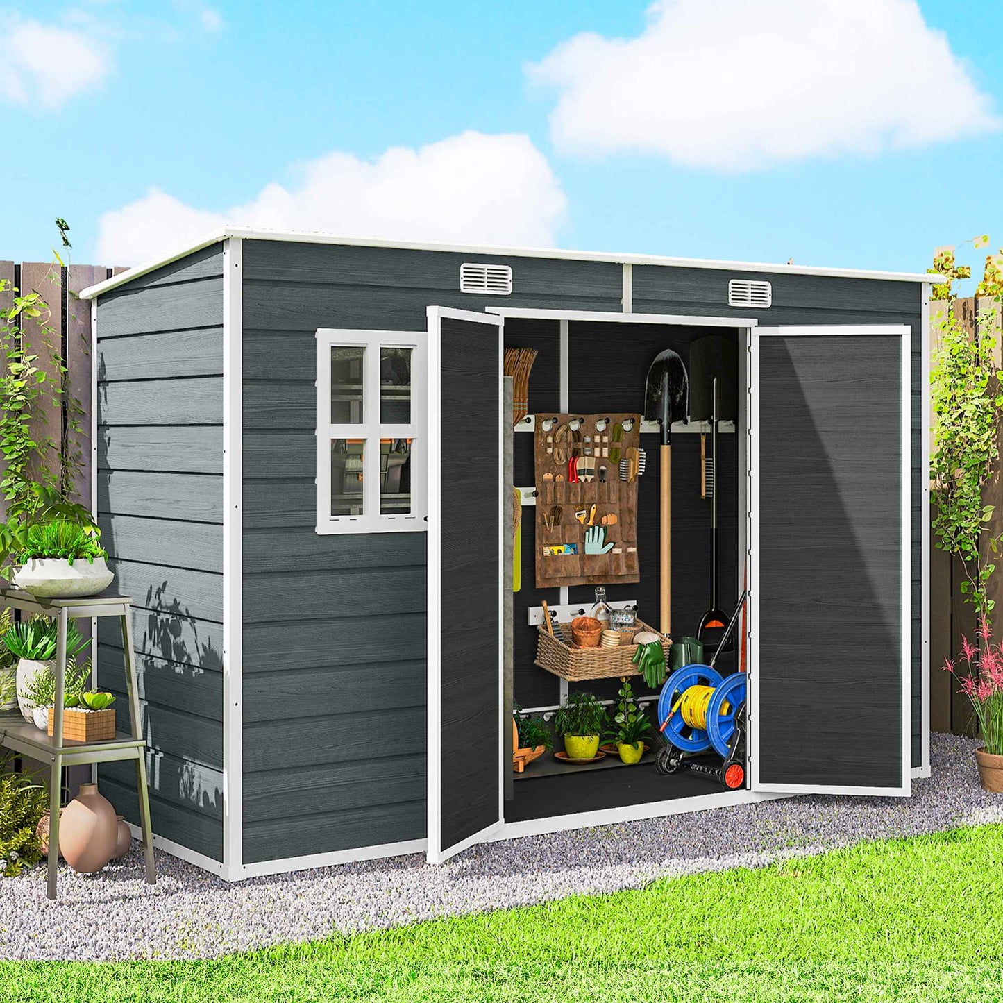 Garden Storage Shed with Windows, Lockable Doors, 3.2m²