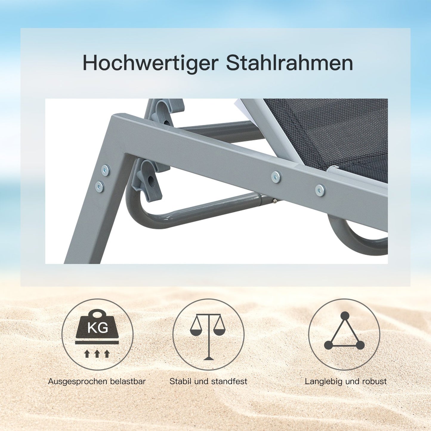 Outdoor sun lounger in metal, adjustable backrest in 5 positions