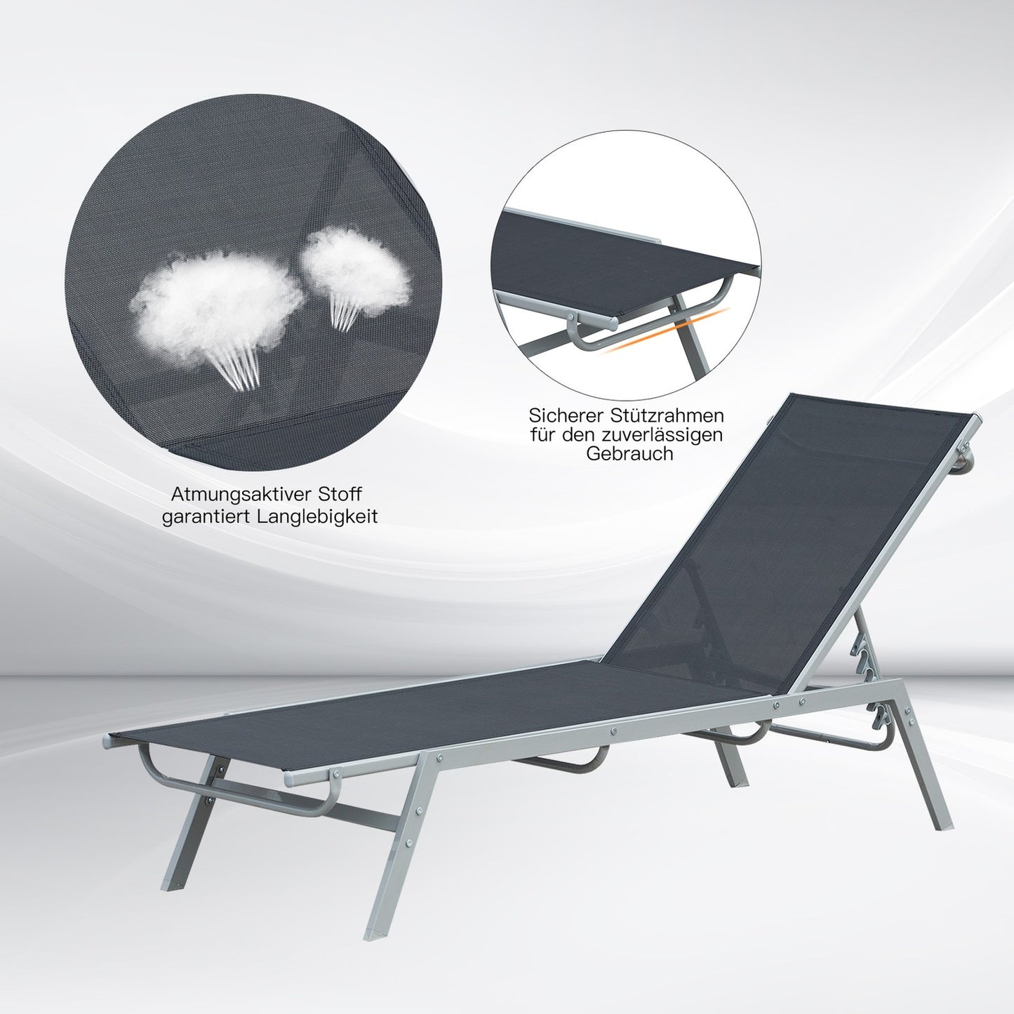 Outdoor sun lounger in metal, adjustable backrest in 5 positions