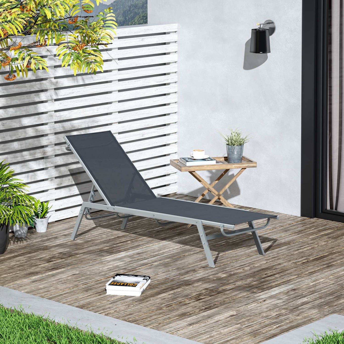 Outdoor sun lounger in metal, adjustable backrest in 5 positions