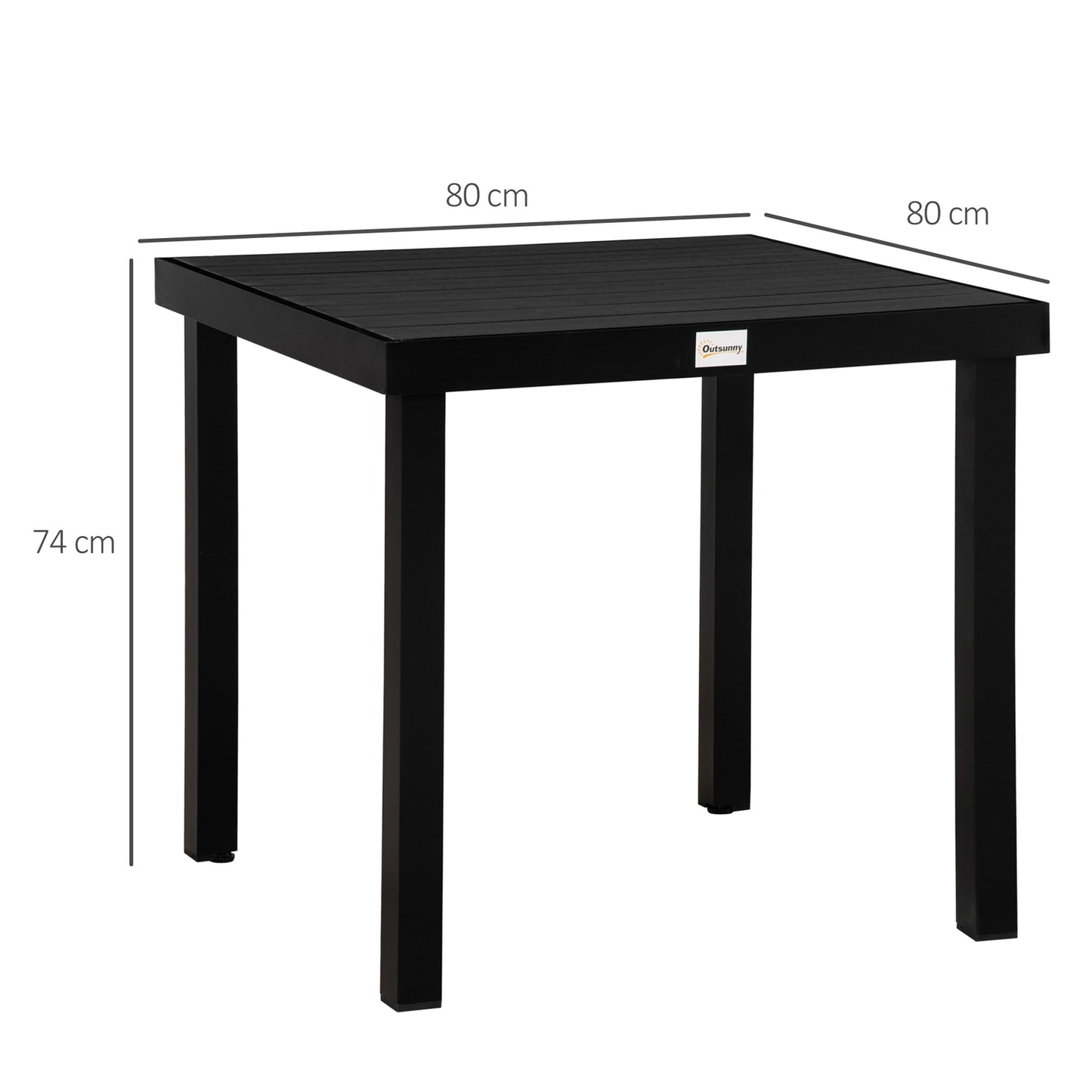 Compact outdoor dining table for 4 - Black aluminum 80x80x74 cm