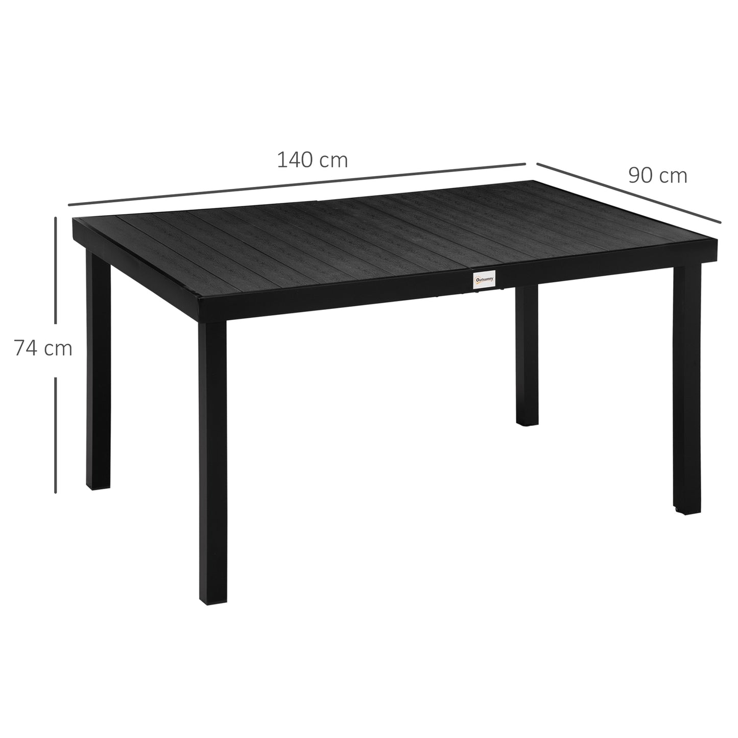 Outdoor dining table for 6, easy-care aluminium, black