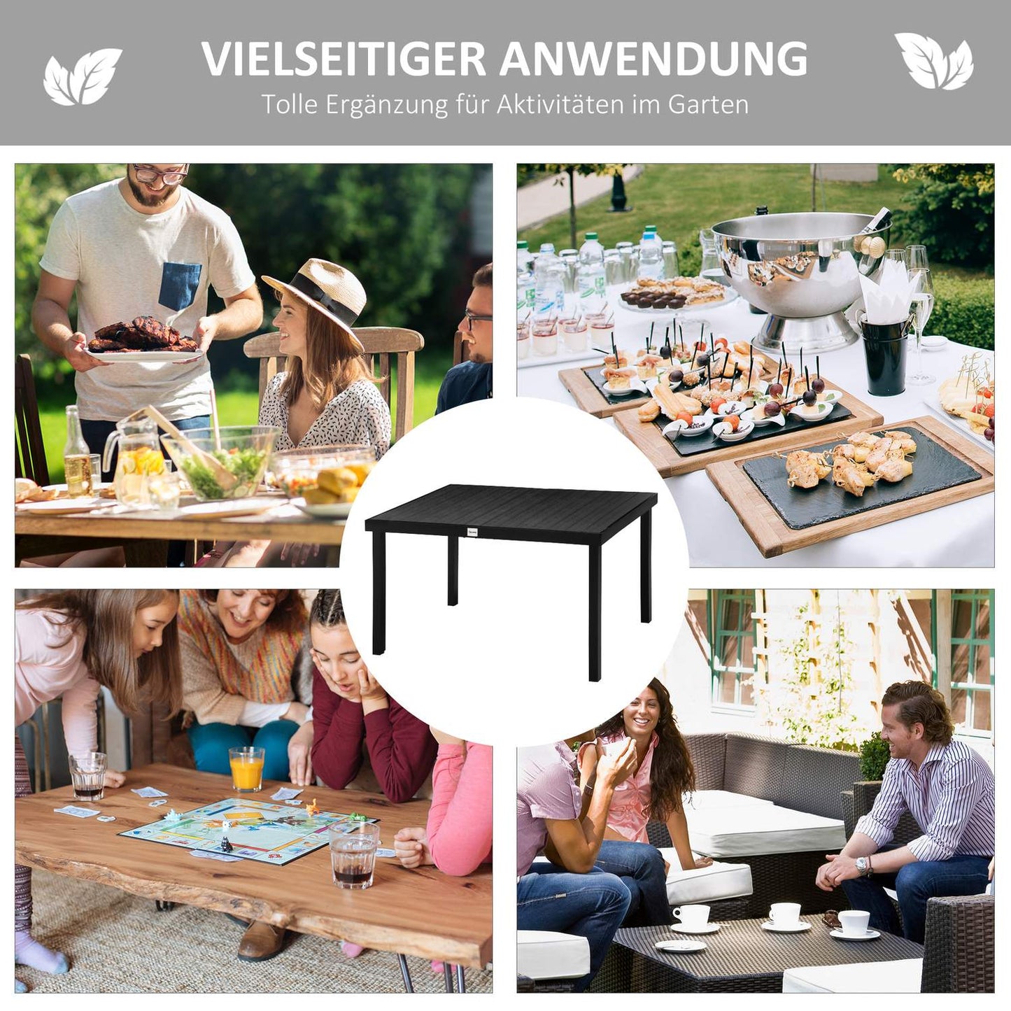 Outdoor dining table for 6, easy-care aluminium, black