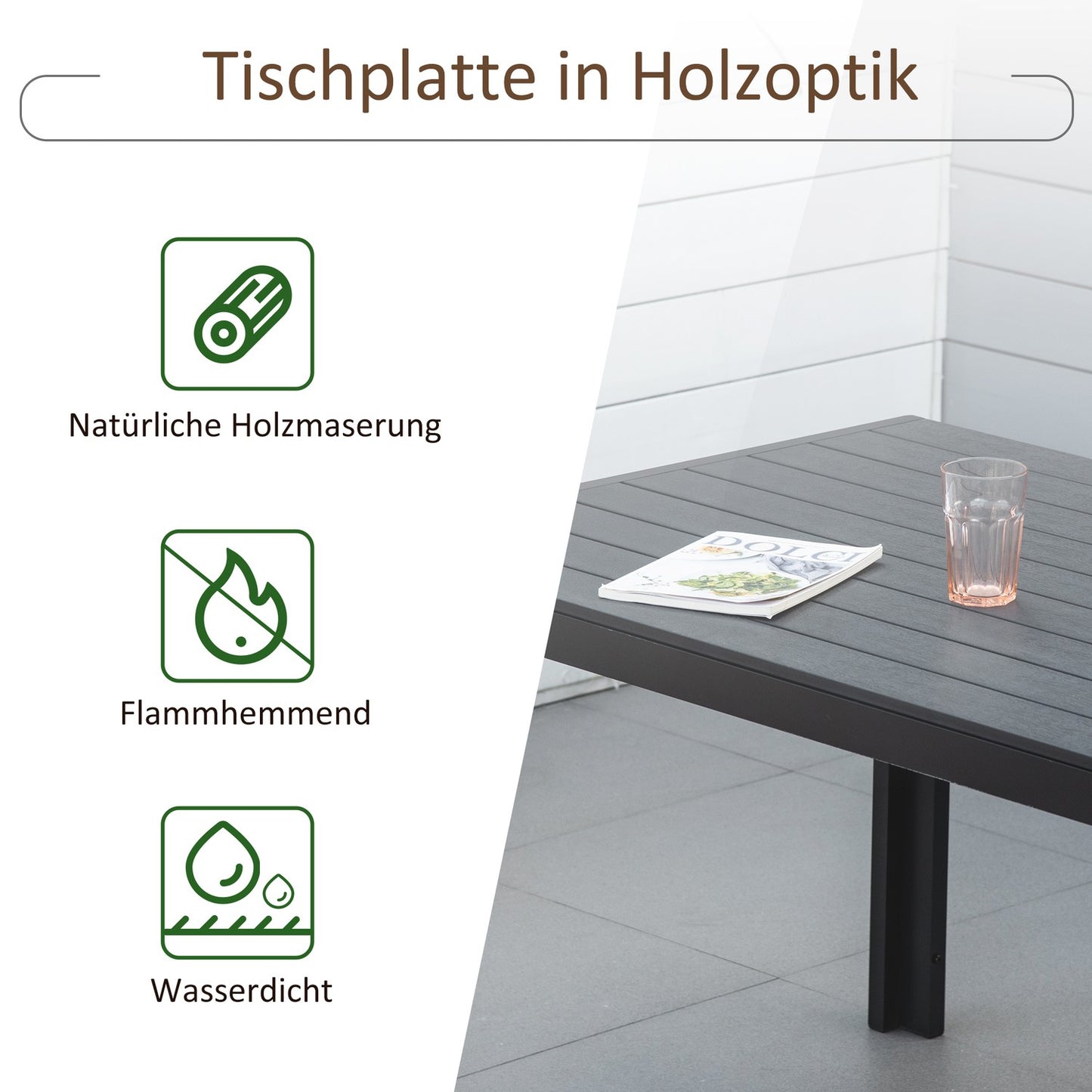 Garden table in black aluminum - weatherproof and durable
