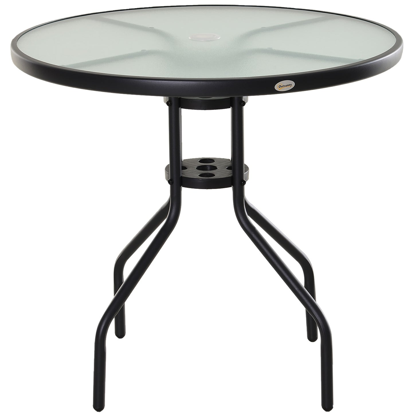 Black bistro table - Tempered glass top, 80 cm diameter