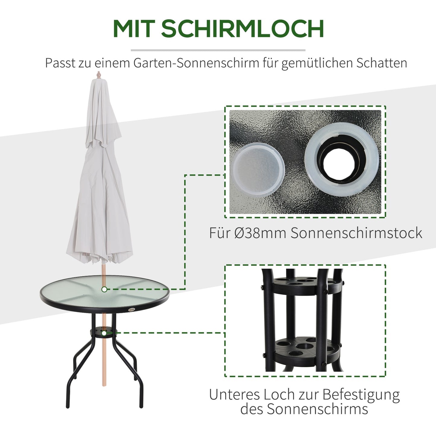 Black bistro table - Tempered glass top, 80 cm diameter