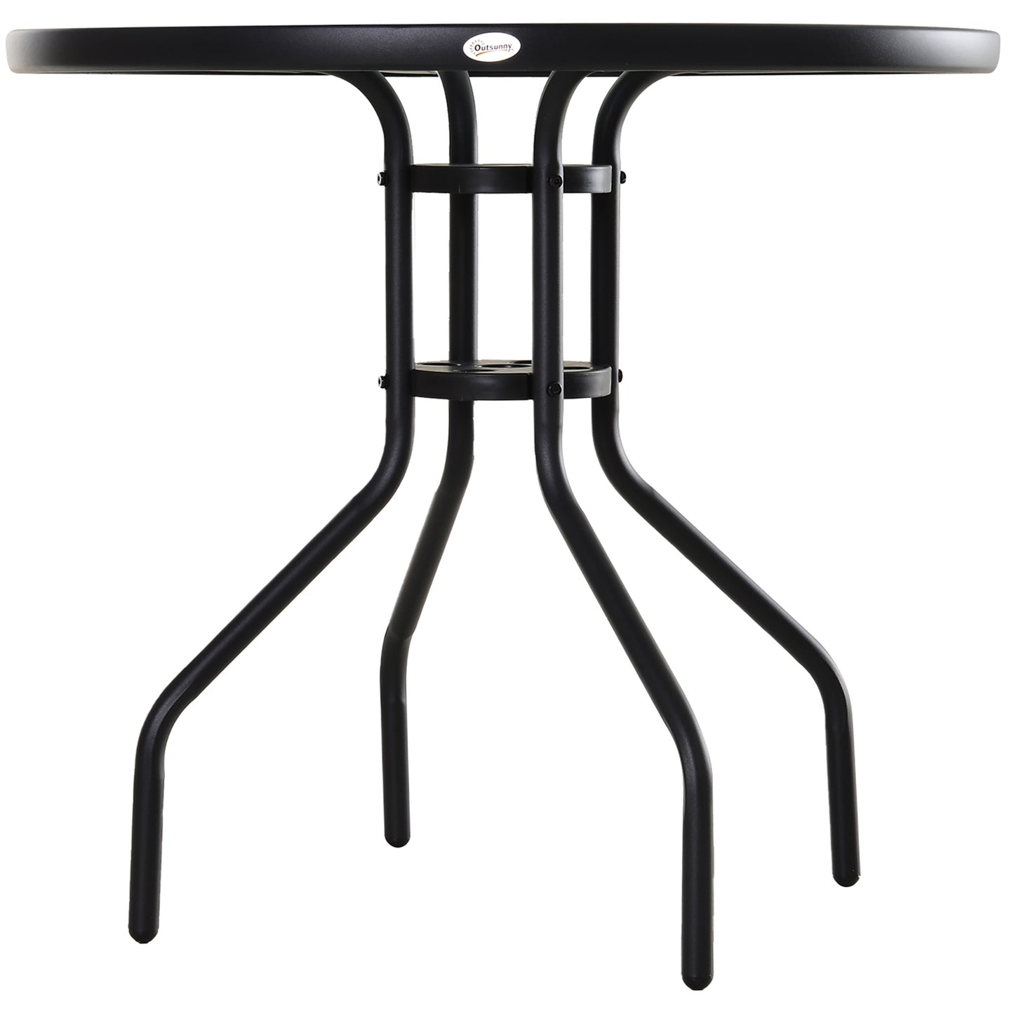 Black bistro table - Tempered glass top, 80 cm diameter